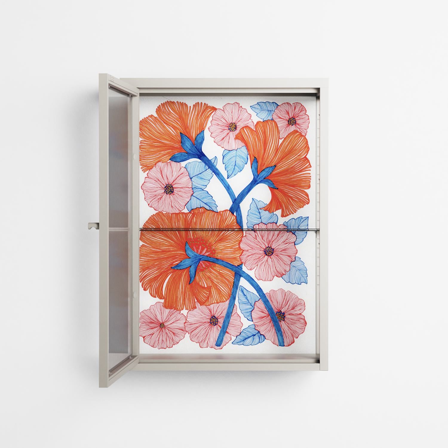 Big Orange Blooms - Wall Cabinet - Katie O’Shea - Pebble - Reeded glass