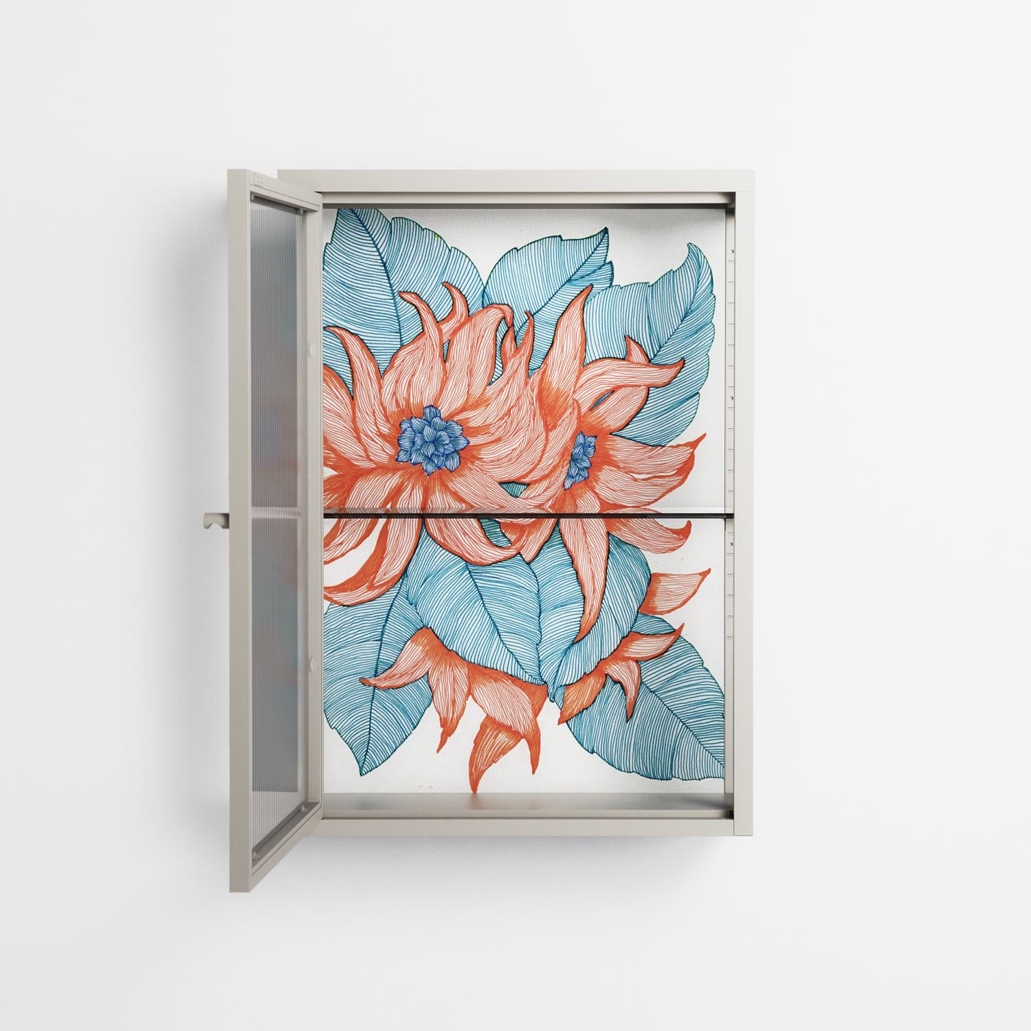 Big Orange Blooms 2 - Wall Cabinet - Katie O’Shea - Pebble - Reeded glass