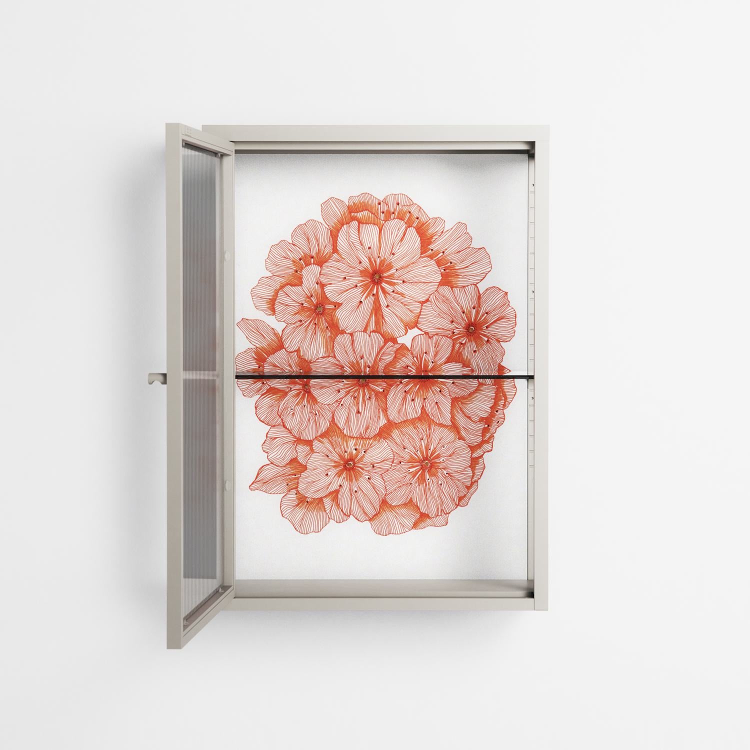 Orange Flowers 1 - Wall Cabinet - Katie O’Shea - Pebble - Reeded glass