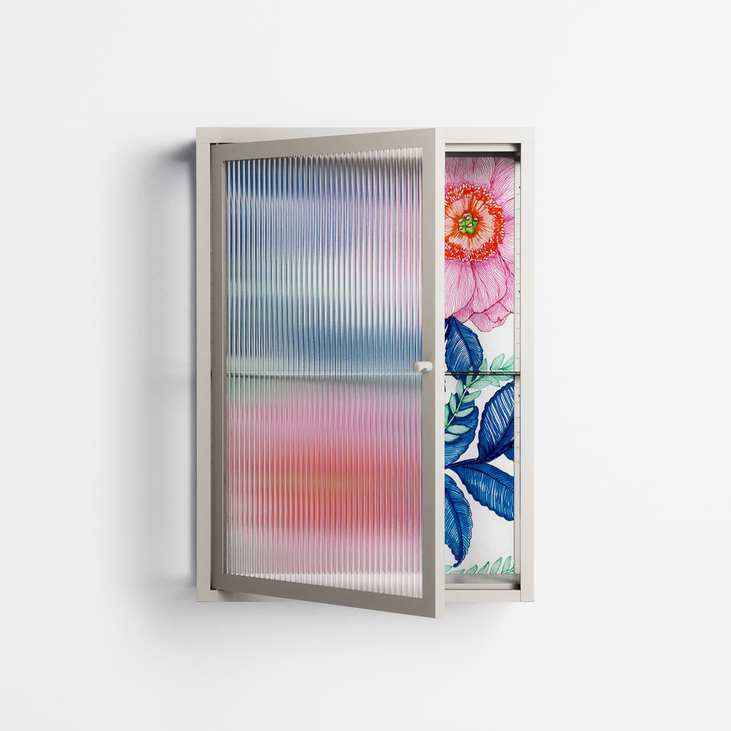 Pink Anemones - Wall Cabinet - Katie O’Shea - Pebble - Reeded glass
