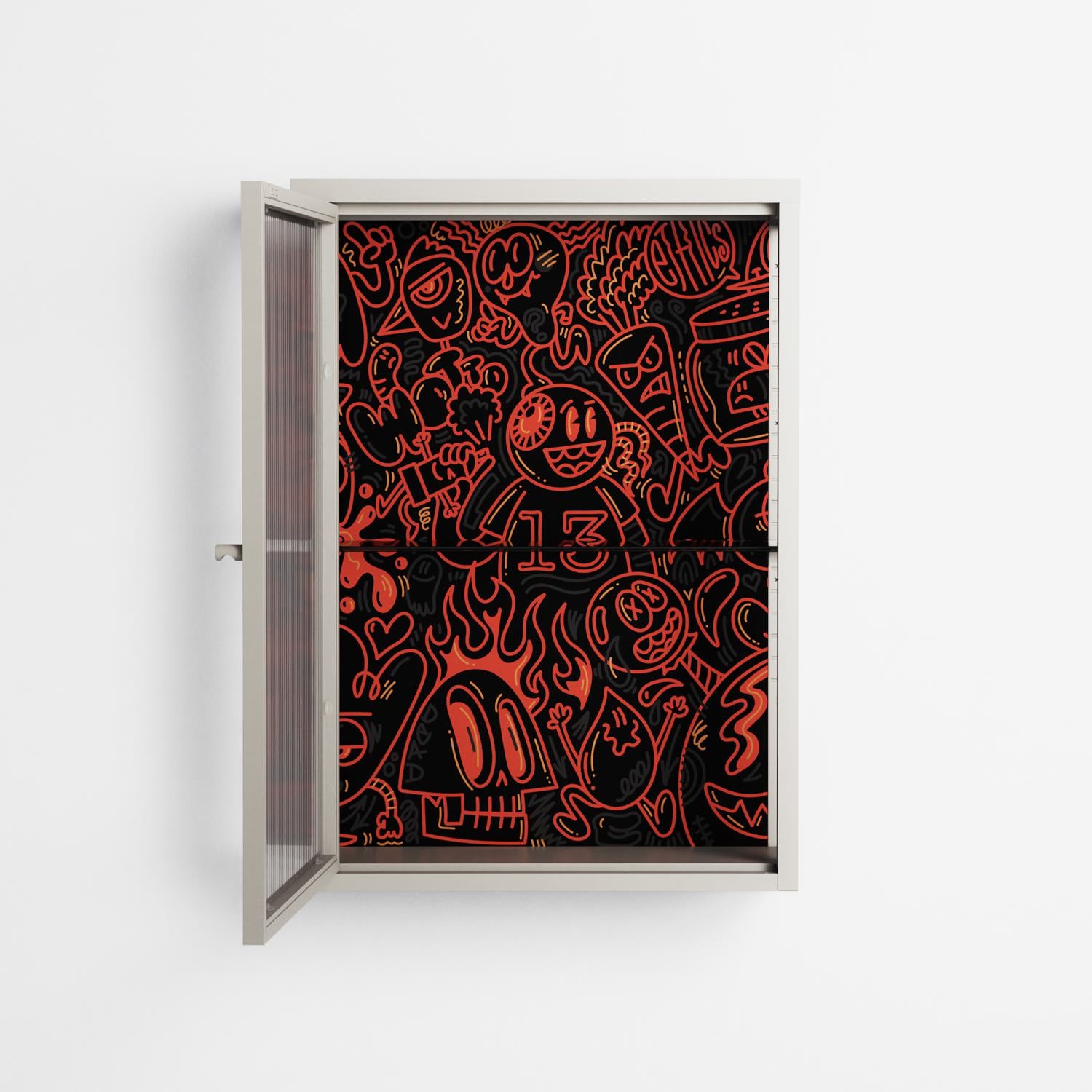 Wottosque Red - Wall Cabinet - Craig Watkins - Pebble - Reeded glass