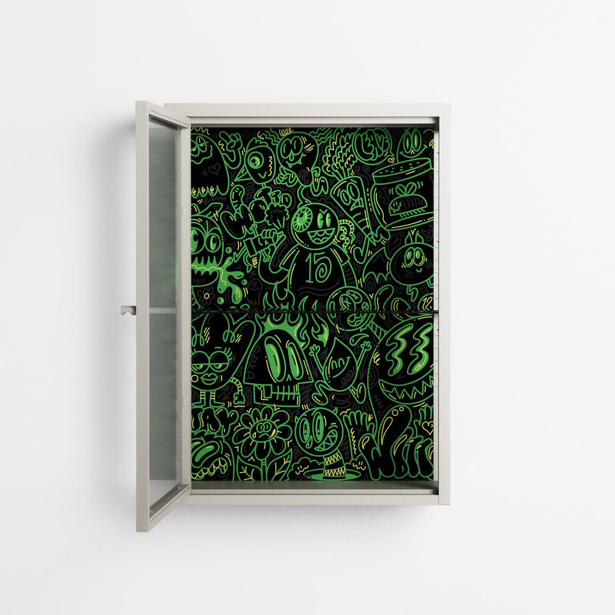 Wottosque Green - Wall Cabinet - Craig Watkins - Pebble - Reeded glass