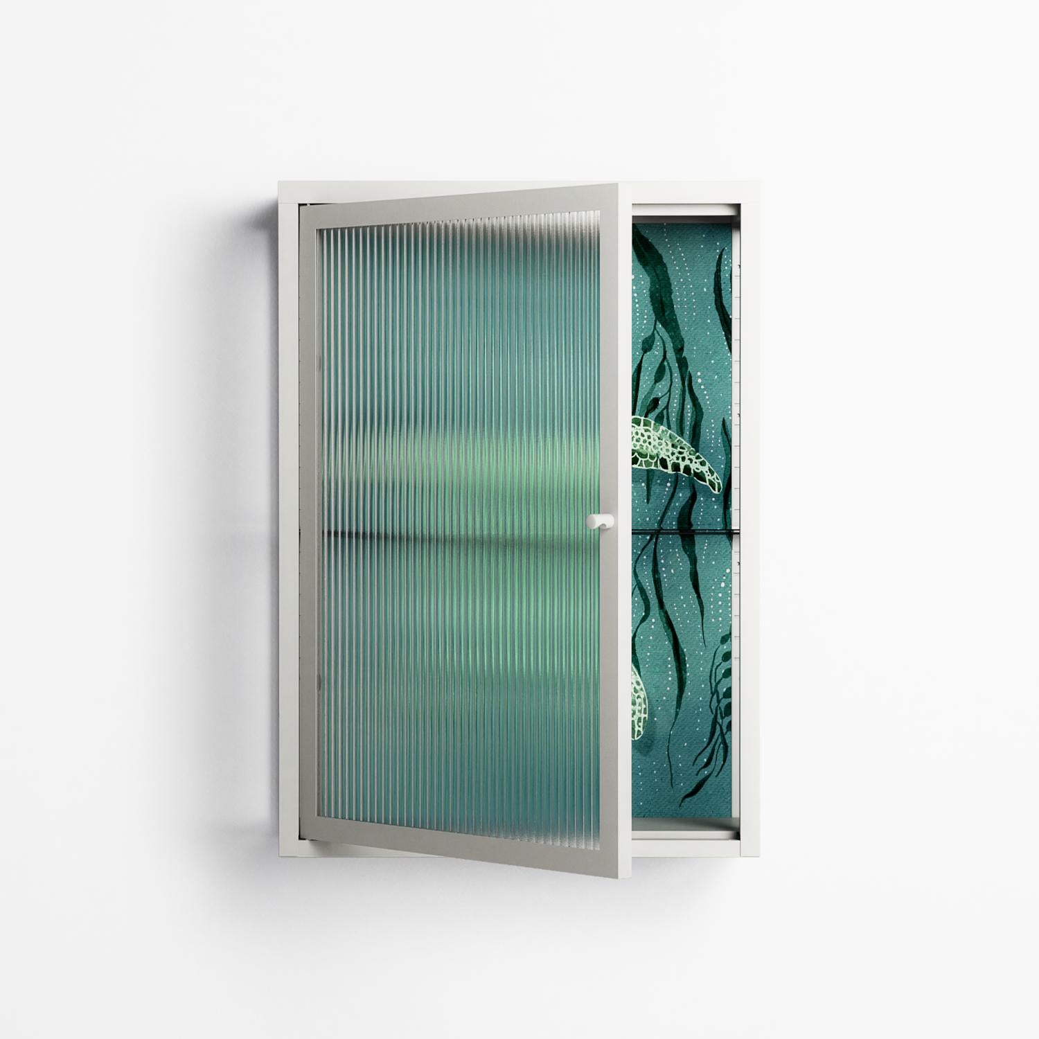 Turtle With Kelp - Wall Cabinet - Katie O’Shea - Chalk - Reeded glass