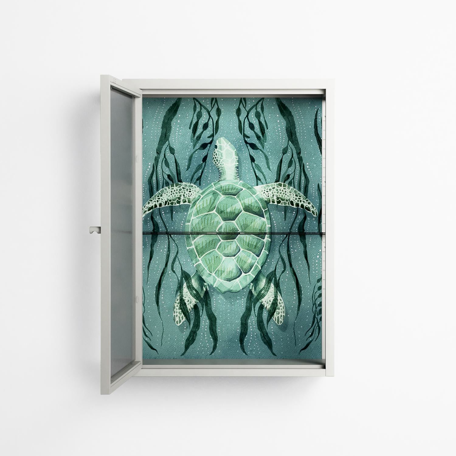 Turtle With Kelp - Wall Cabinet - Katie O’Shea - Chalk - Reeded glass