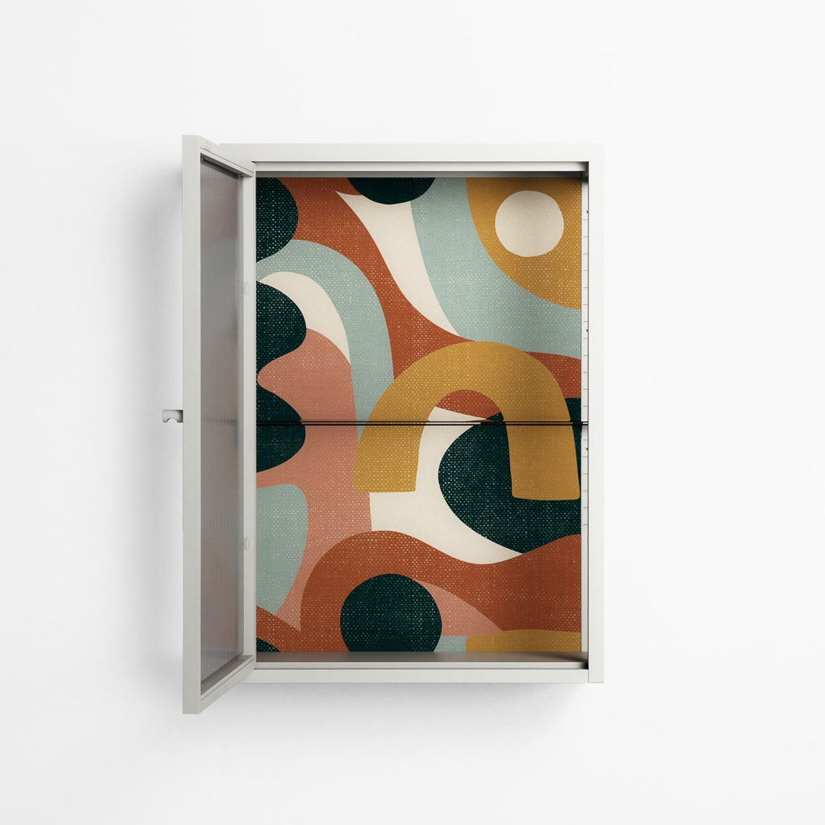 Abstract Sunrise - Wall Cabinet - Amy Suther - Chalk - Reeded glass
