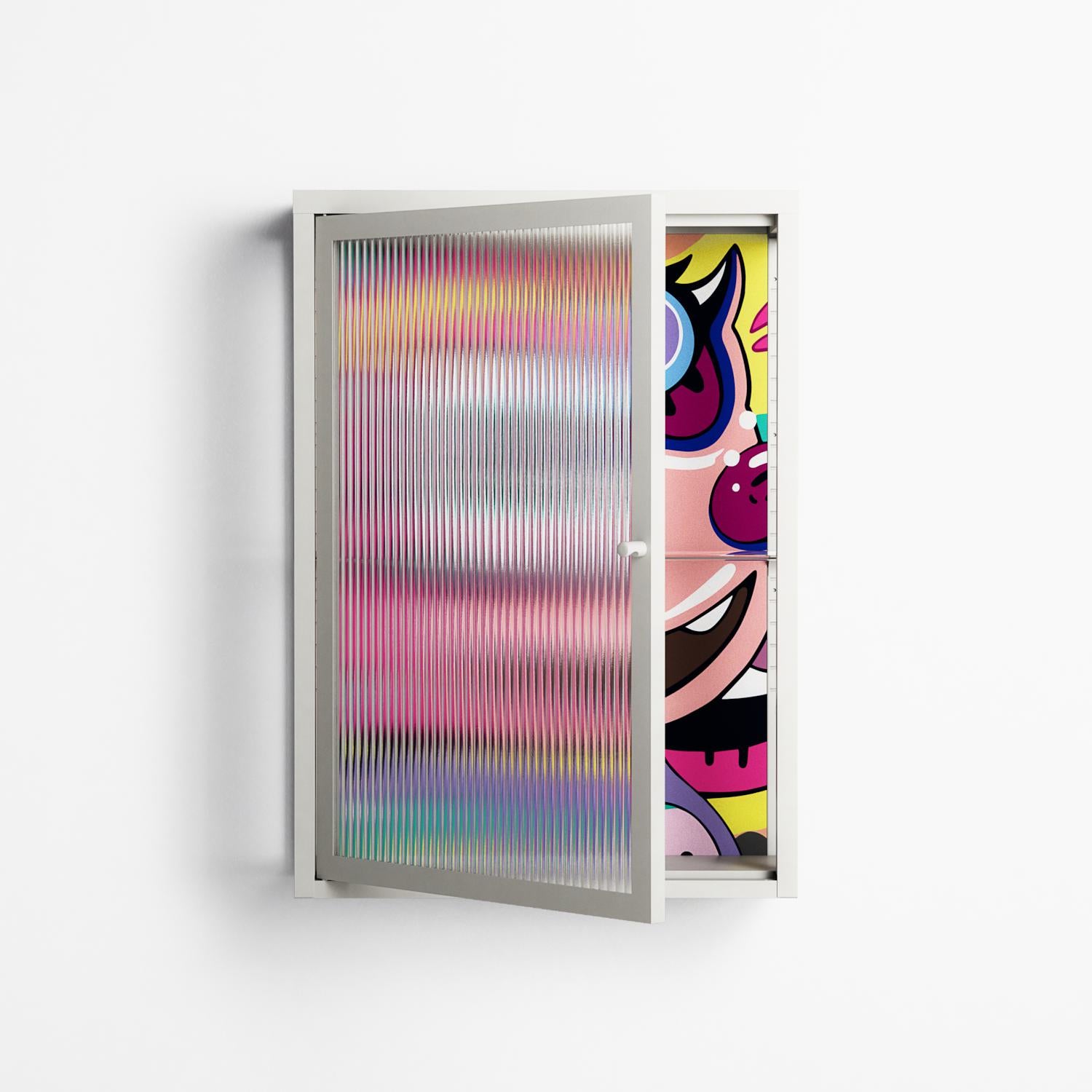 HappyFe - Wall Cabinet - Maddalena Fanfani - Chalk - Reeded glass