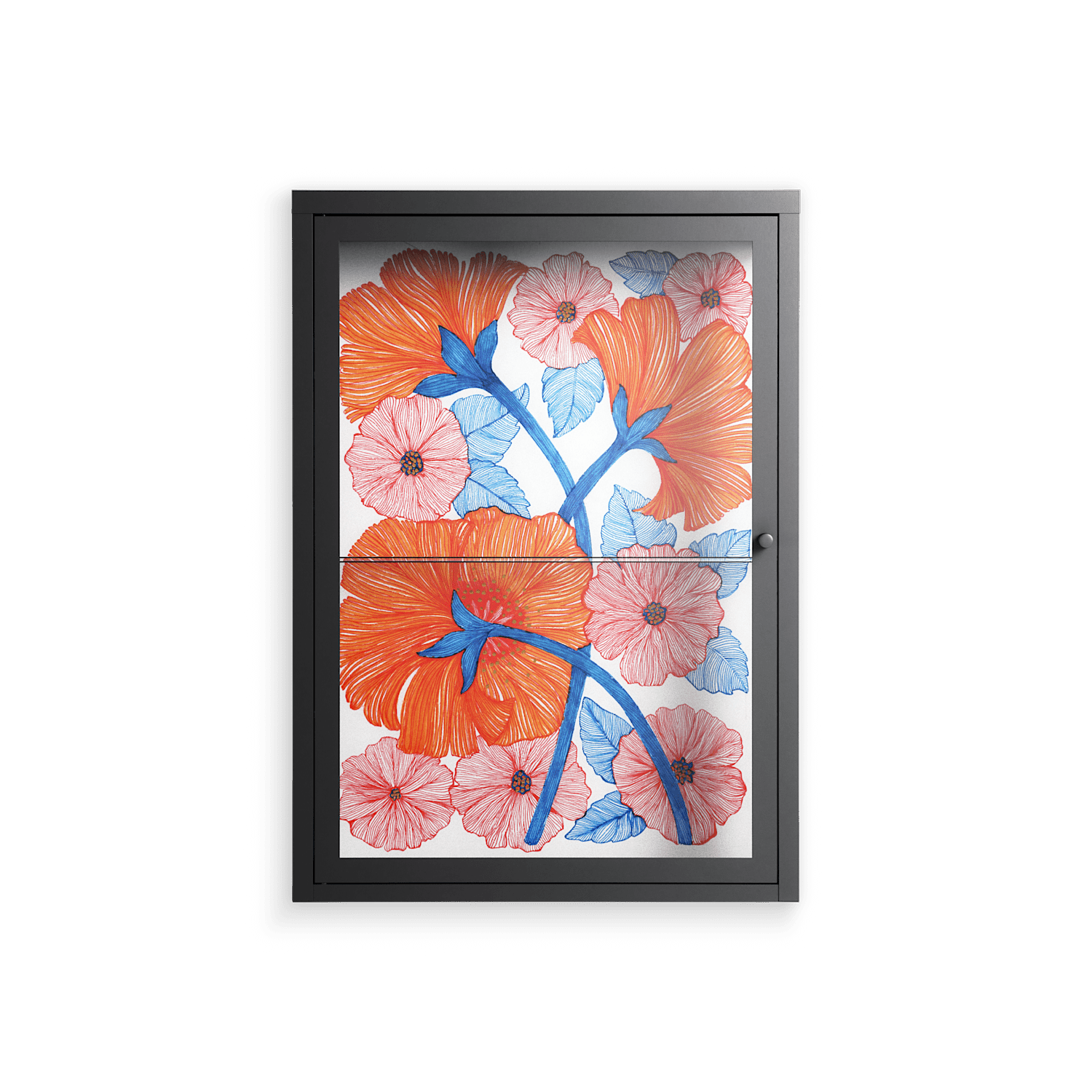 Big Orange Blooms - Wall Cabinet - Katie O’Shea - Antracite - Clear glass