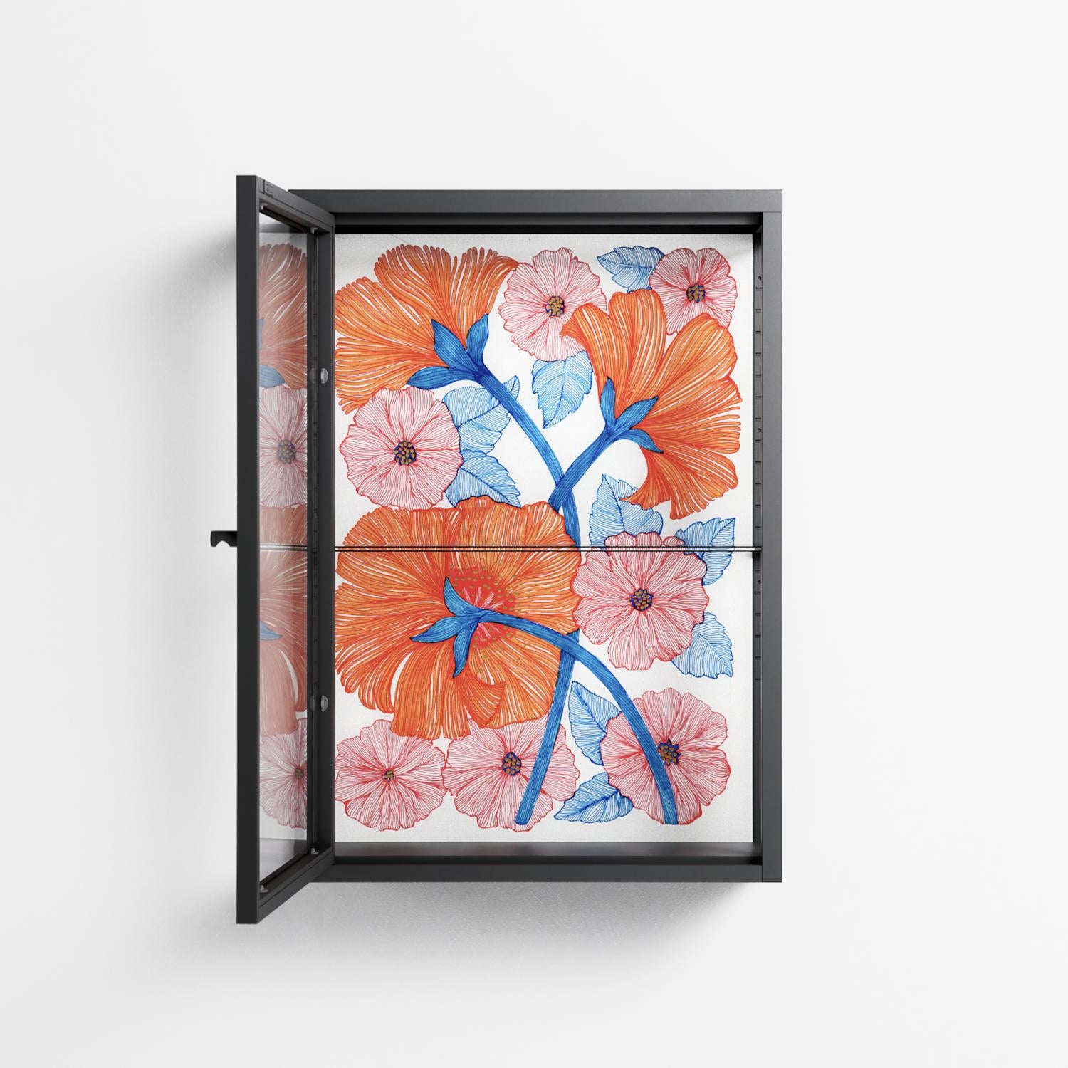 Big Orange Blooms - Wall Cabinet - Katie O’Shea - Antracite - Clear glass