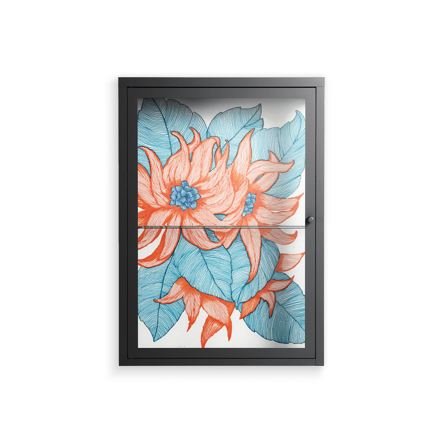 Big Orange Blooms 2 - Wall Cabinet - Katie O’Shea - Antracite - Clear glass