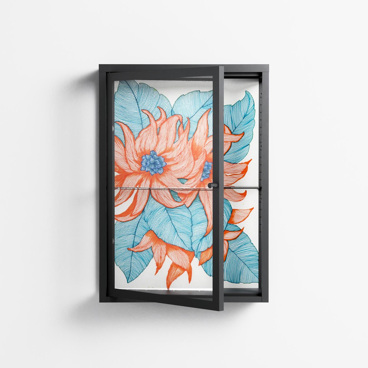 Big Orange Blooms 2 - Wall Cabinet - Katie O’Shea - Antracite - Clear glass