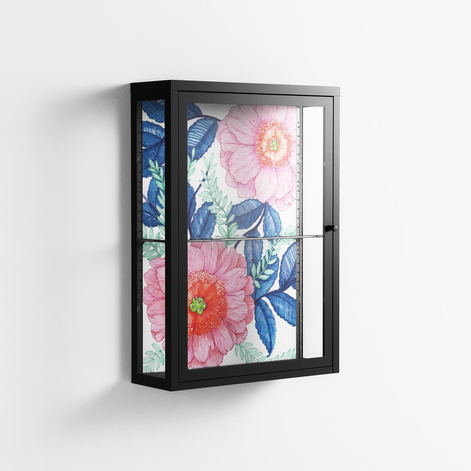 Pink Anemones - Wall Cabinet - Katie O’Shea - Antracite - Clear glass