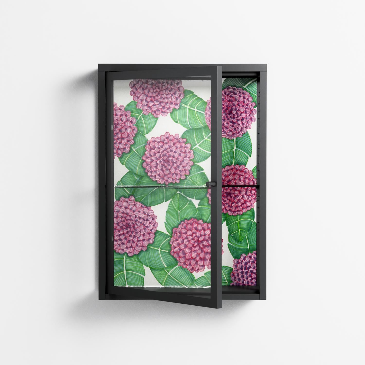 Pink Floras - Wall Cabinet - Katie O’Shea - Antracite - Clear glass
