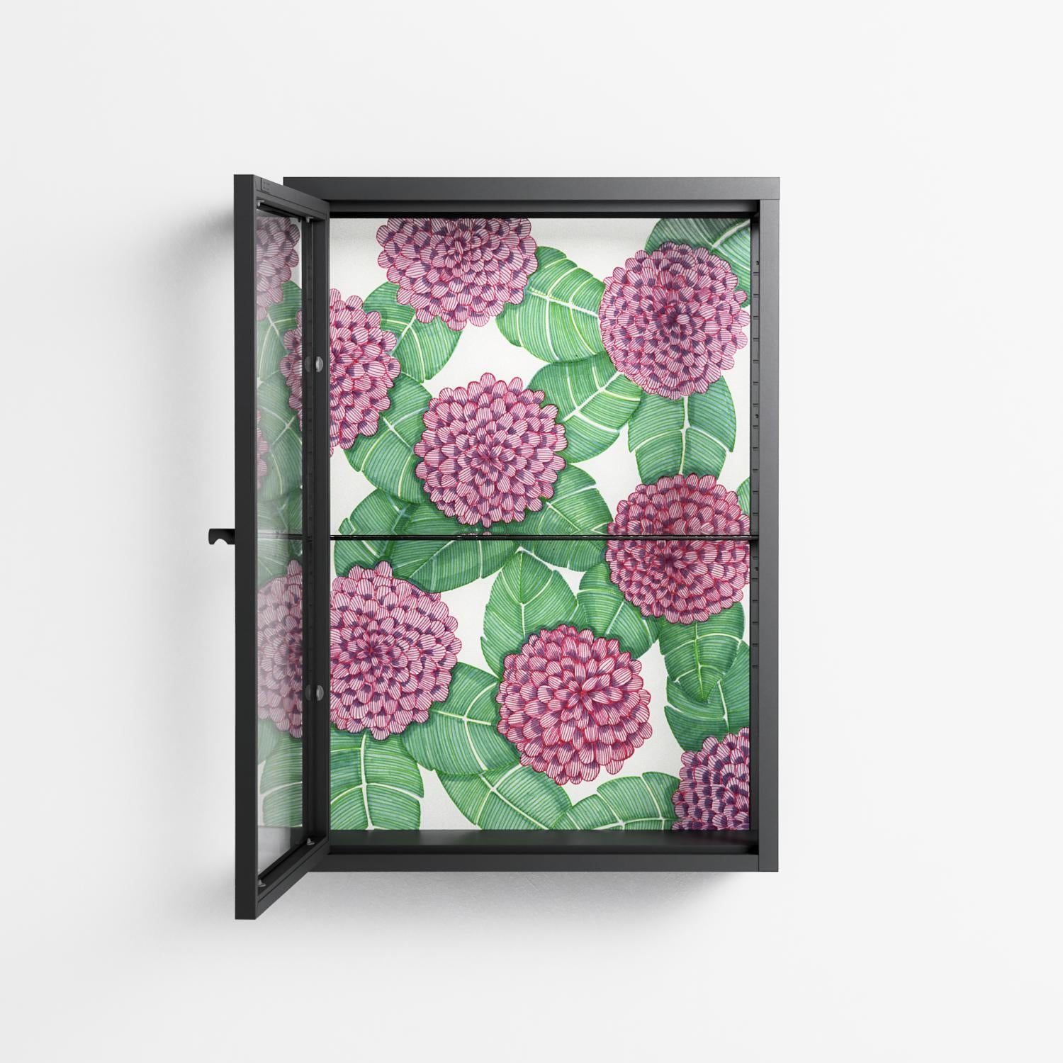 Pink Floras - Wall Cabinet - Katie O’Shea - Antracite - Clear glass