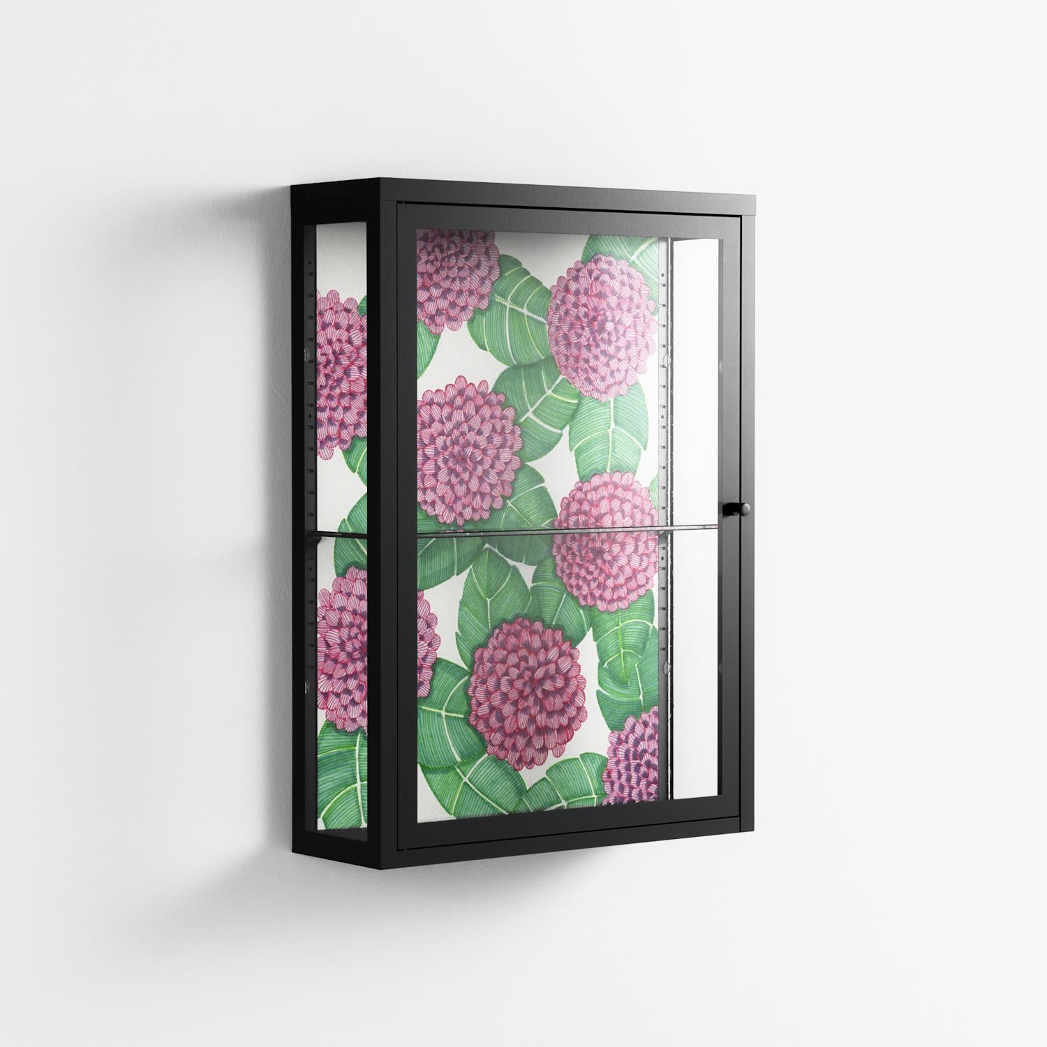 Pink Floras - Wall Cabinet - Katie O’Shea - Antracite - Clear glass
