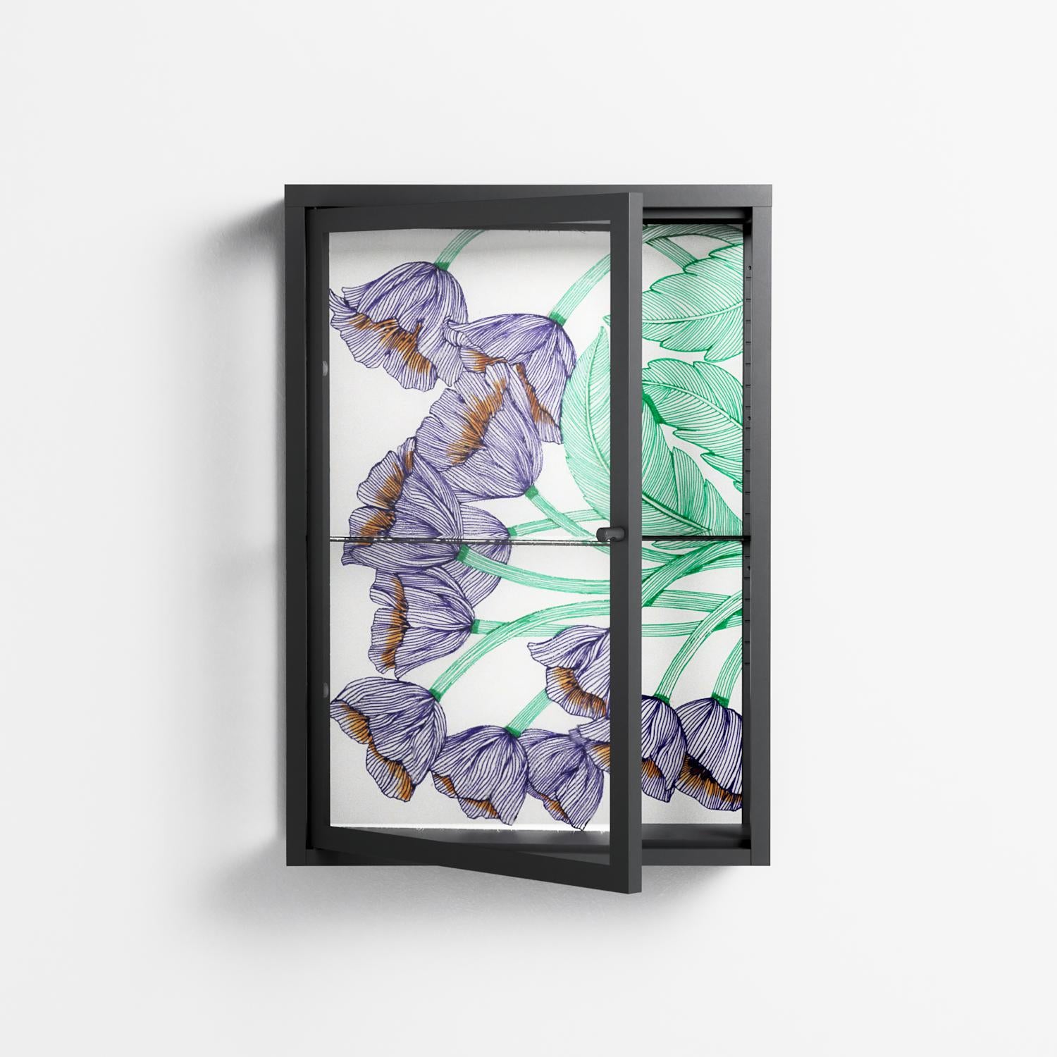 Tulips Purple - Wall Cabinet - Katie O’Shea - Antracite - Clear glass