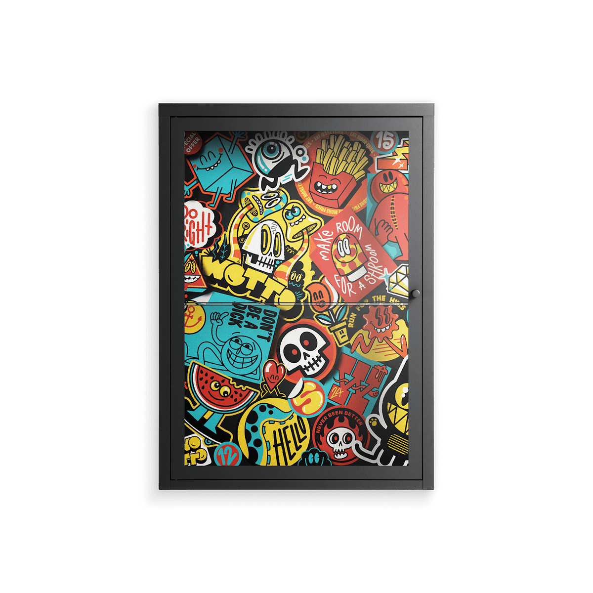 All The Stickers - Wall Cabinet - Craig Watkins - Antracite - Clear glass