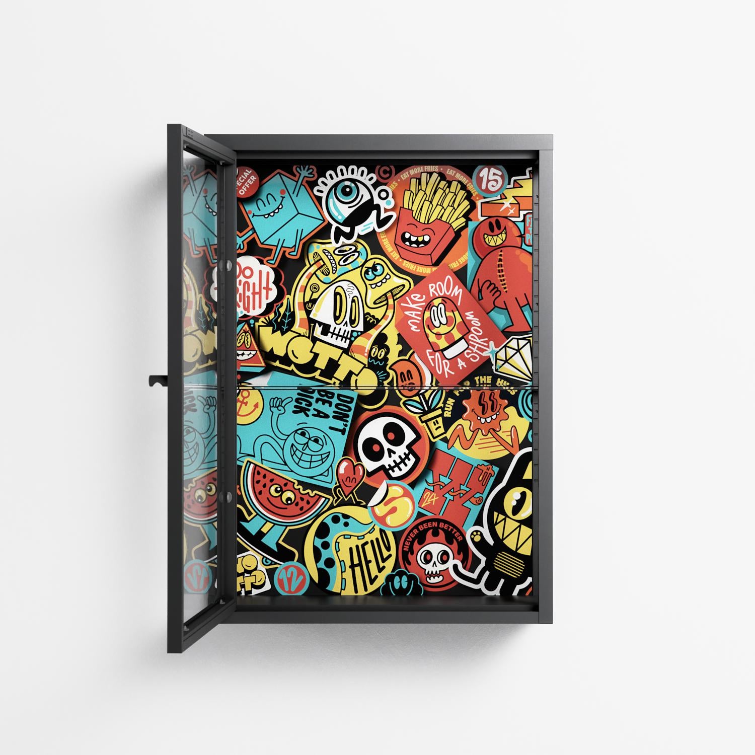 All The Stickers - Wall Cabinet - Craig Watkins - Antracite - Clear glass