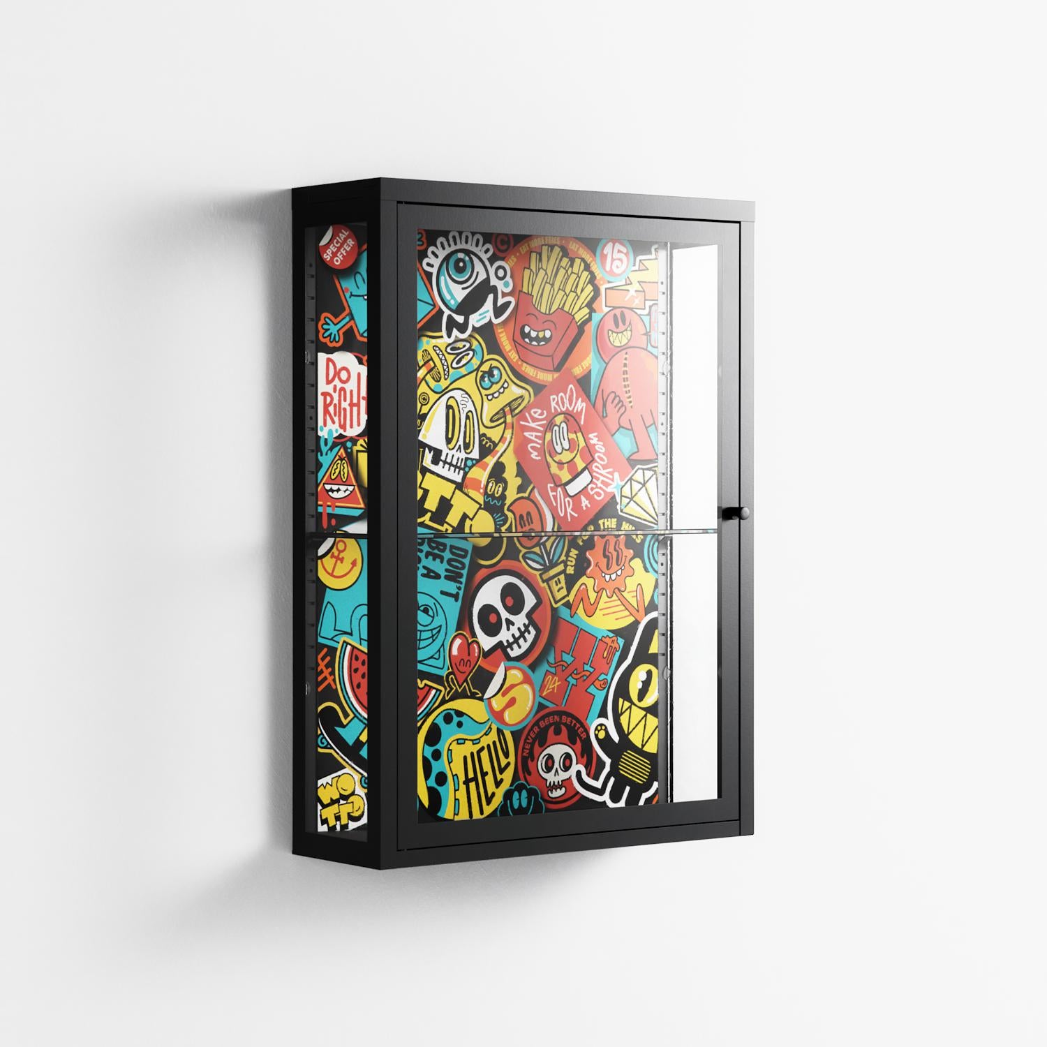 All The Stickers - Wall Cabinet - Craig Watkins - Antracite - Clear glass
