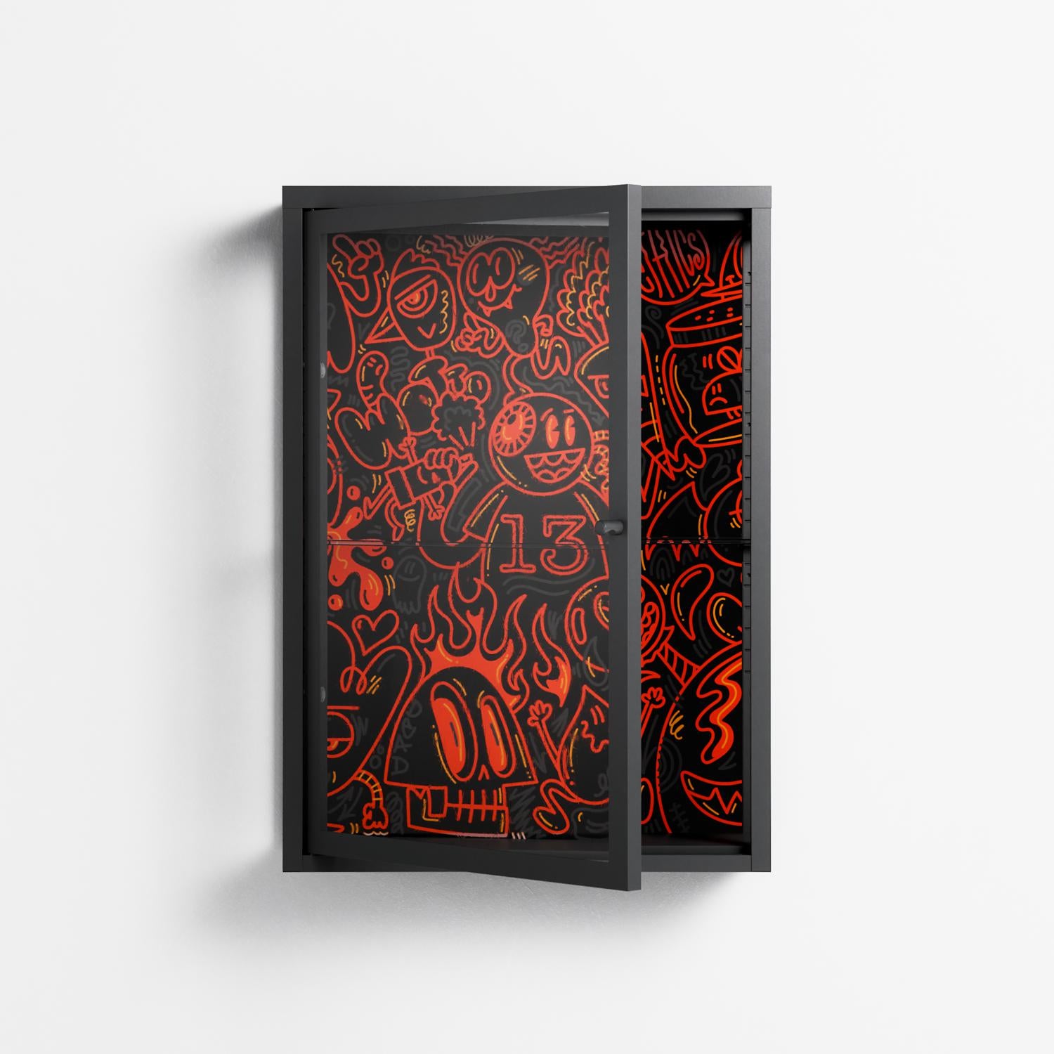 Wottosque Red - Wall Cabinet - Craig Watkins - Antracite - Clear glass