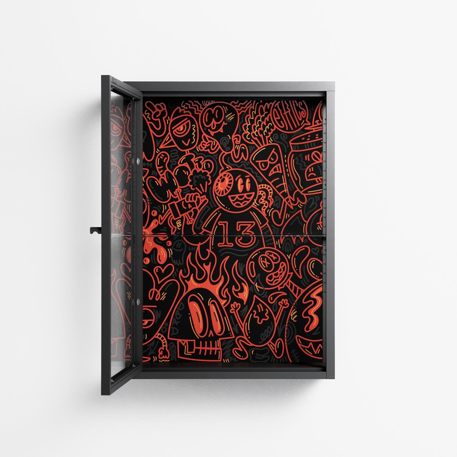 Wottosque Red - Wall Cabinet - Craig Watkins - Antracite - Clear glass