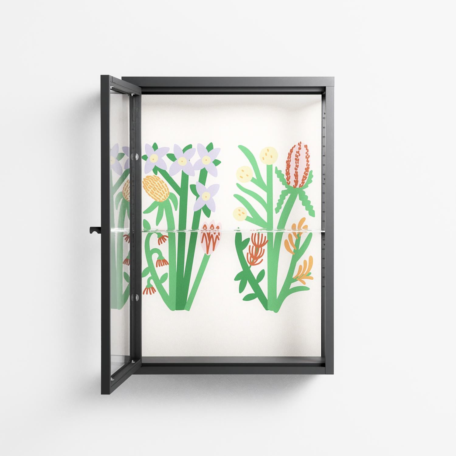 Bouquets Cream - Wall Cabinet - Lydia Greaves - Antracite - Clear glass