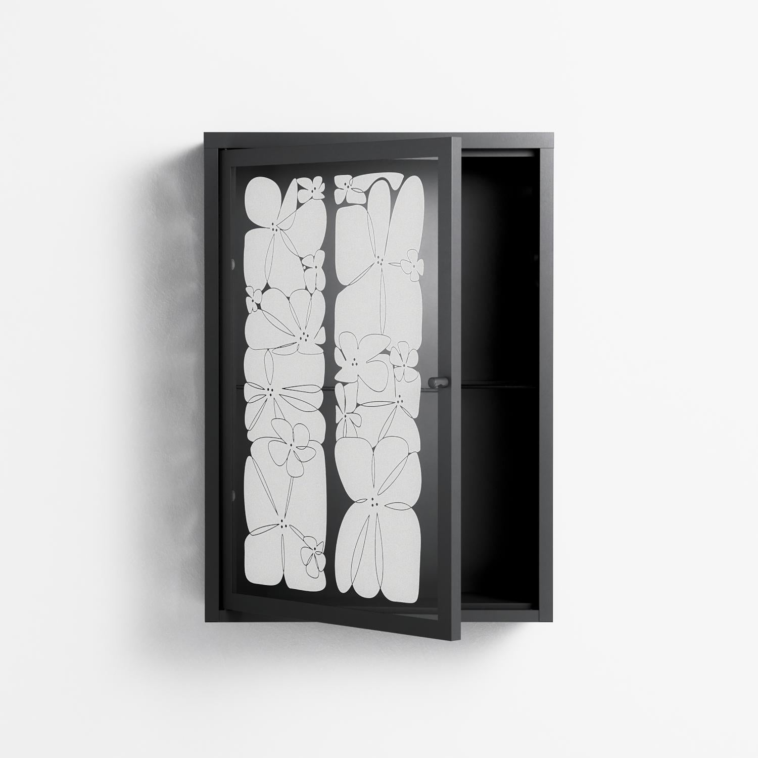 White Flowers - Wall Cabinet - Konrad Blaszczyk - Antracite - Overlay Glass