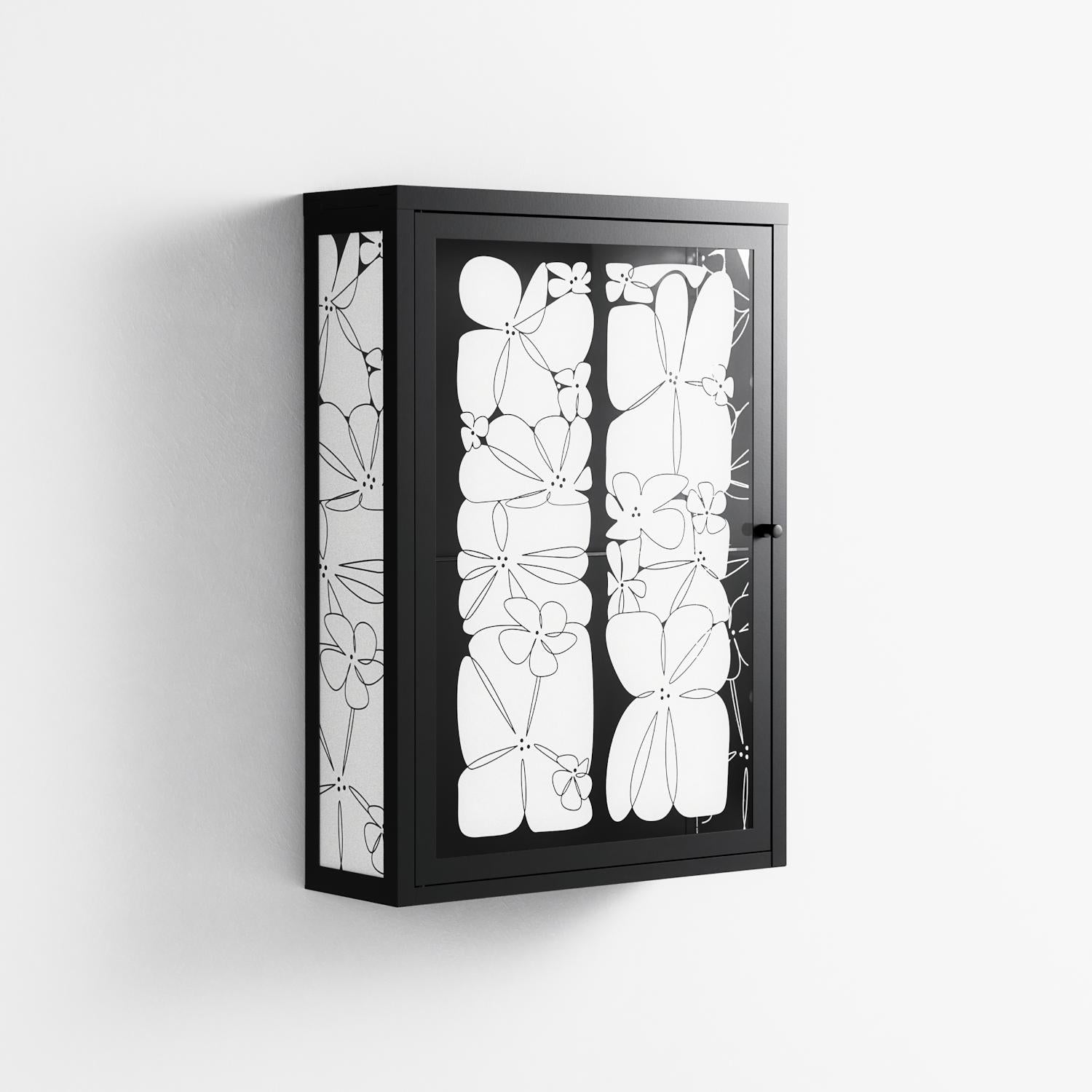 White Flowers - Wall Cabinet - Konrad Blaszczyk - Antracite - Overlay Glass