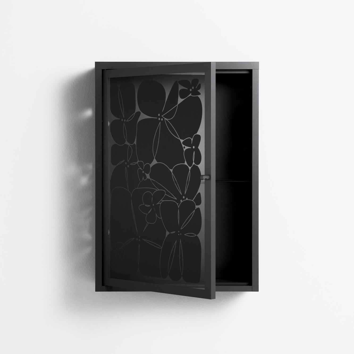 Black Flower - Wall Cabinet - Konrad Blaszczyk - Antracite - Overlay Glass