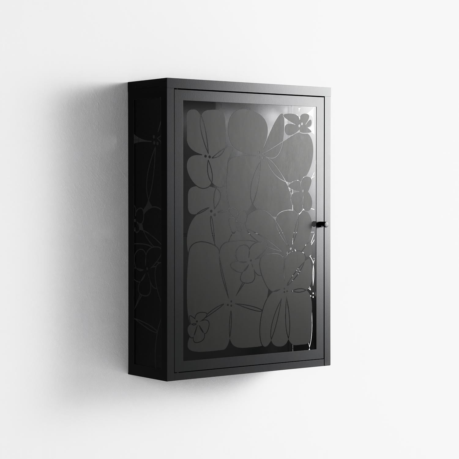 Black Flower - Wall Cabinet - Konrad Blaszczyk - Antracite - Overlay Glass