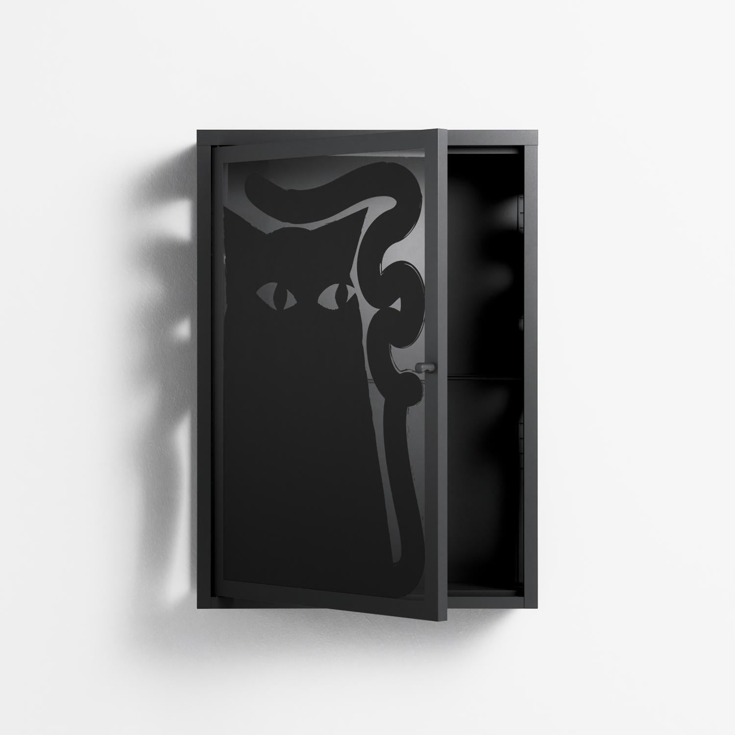 Black Cat - Wall Cabinet - Konrad Blaszczyk - Antracite - Overlay Glass