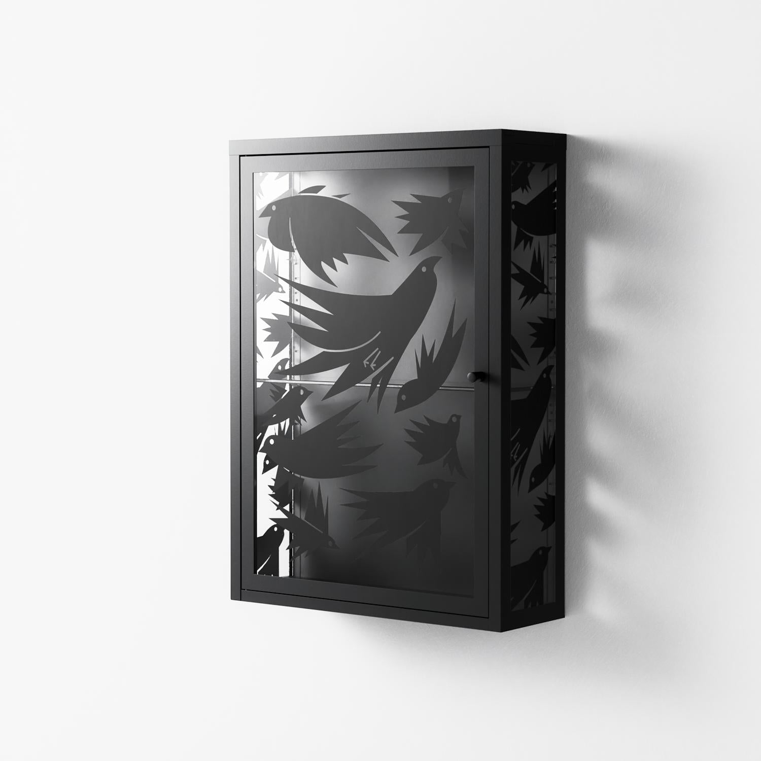 Black Birds - Wall Cabinet - Konrad Blaszczyk - Antracite - Overlay Glass