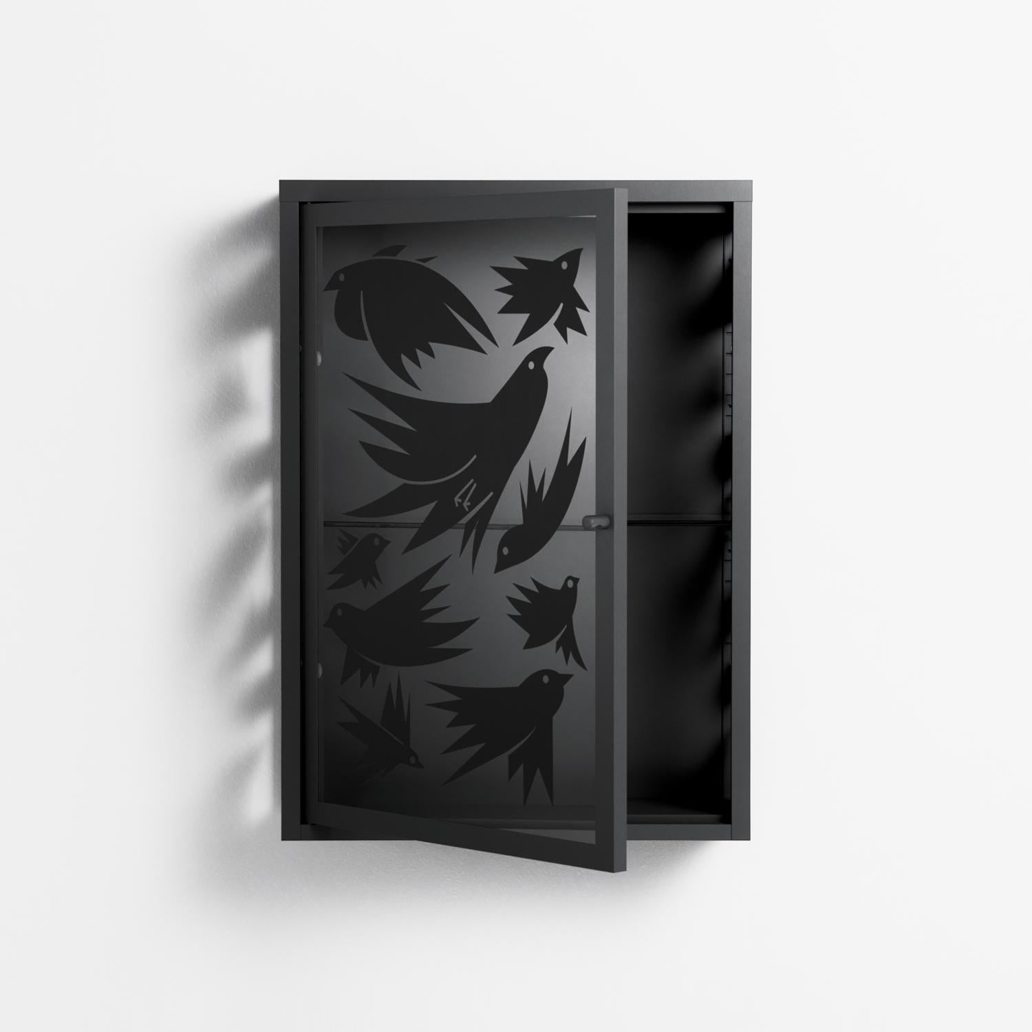 Black Birds - Wall Cabinet - Konrad Blaszczyk - Antracite - Overlay Glass