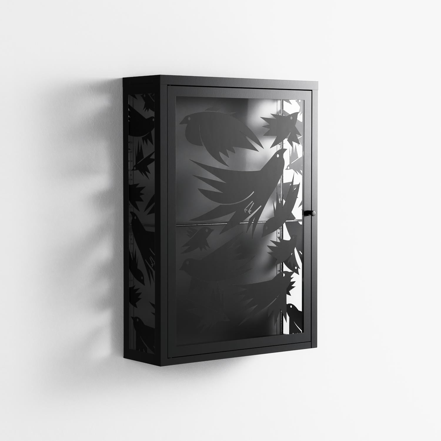 Black Birds - Wall Cabinet - Konrad Blaszczyk - Antracite - Overlay Glass