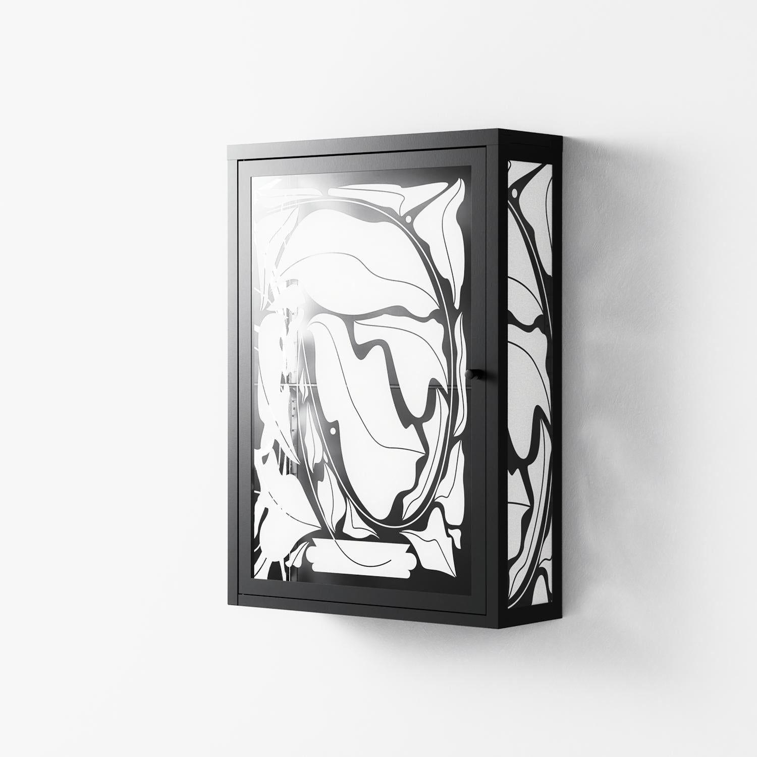 White Potted Plant - Wall Cabinet - Konrad Blaszczyk - Antracite - Overlay Glass