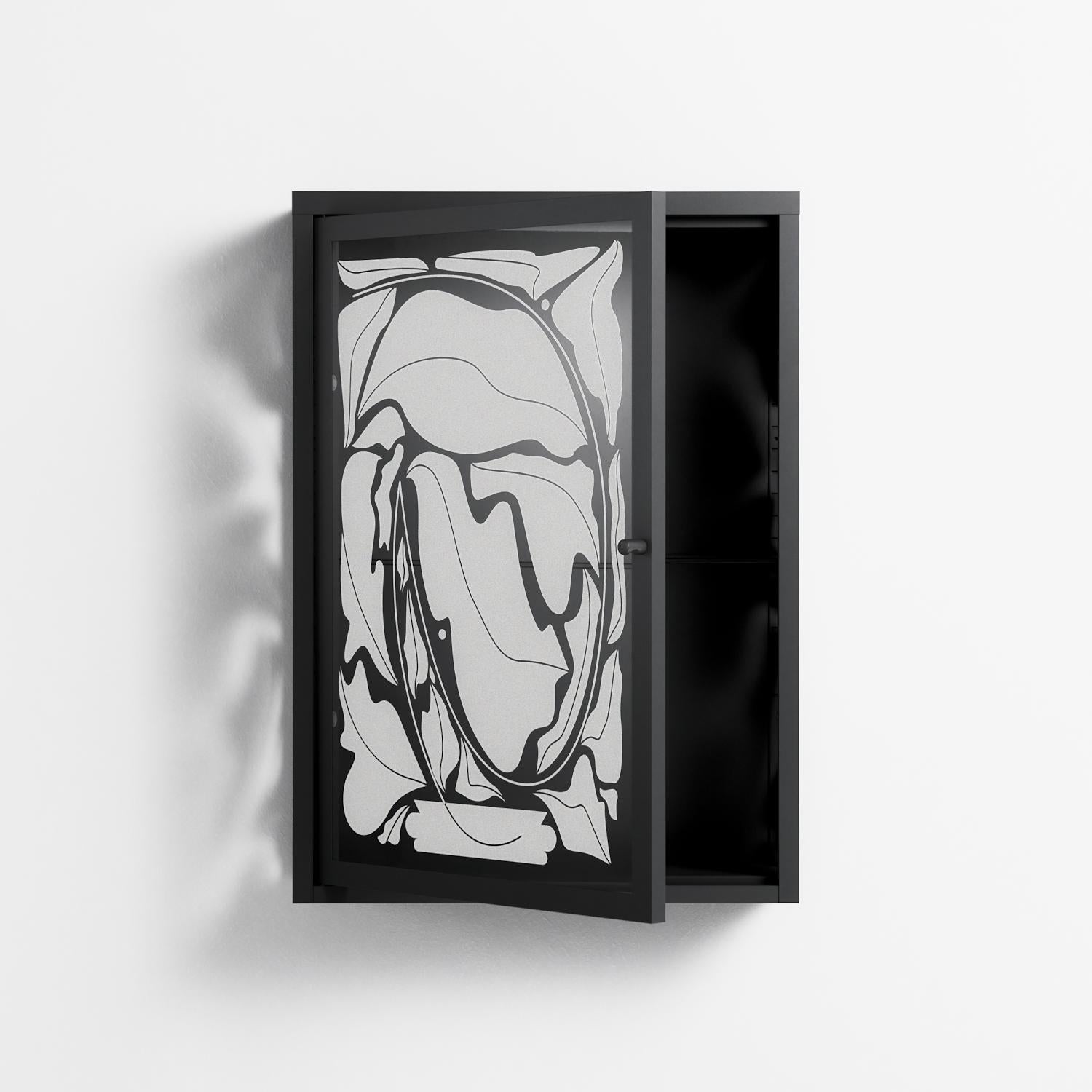 White Potted Plant - Wall Cabinet - Konrad Blaszczyk - Antracite - Overlay Glass