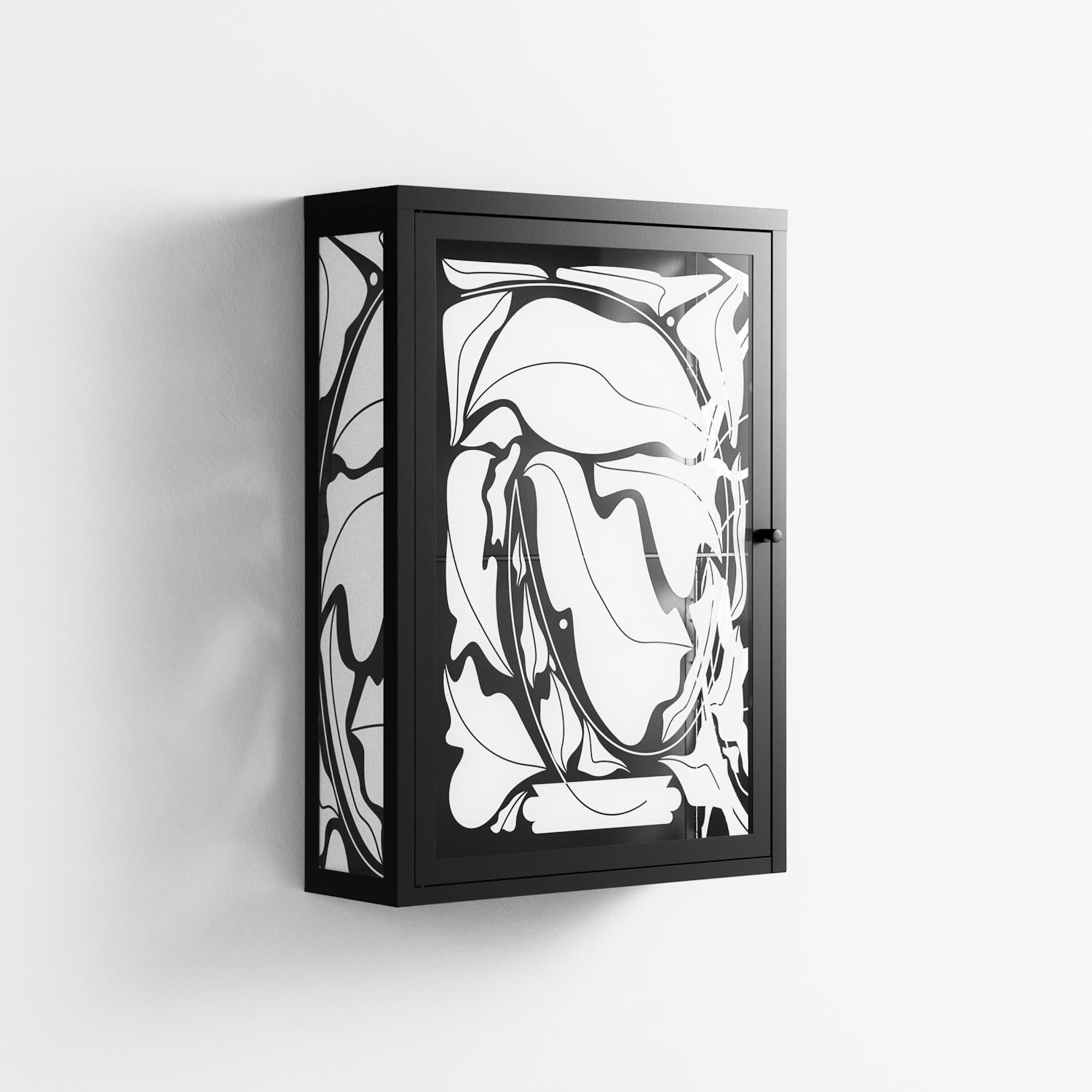 White Potted Plant - Wall Cabinet - Konrad Blaszczyk - Antracite - Overlay Glass