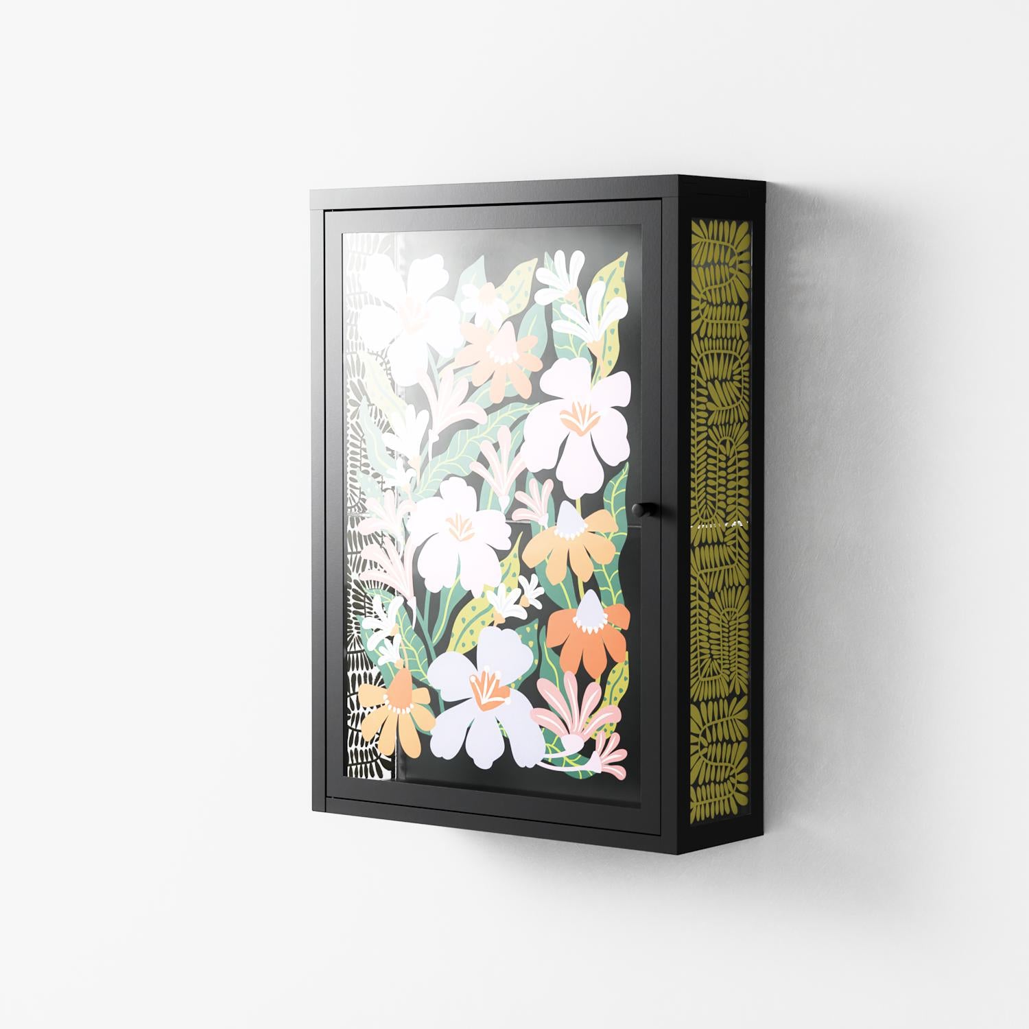 Floral Delight - Wall Cabinet - Sandra Hutter - Antracite - Overlay Glass