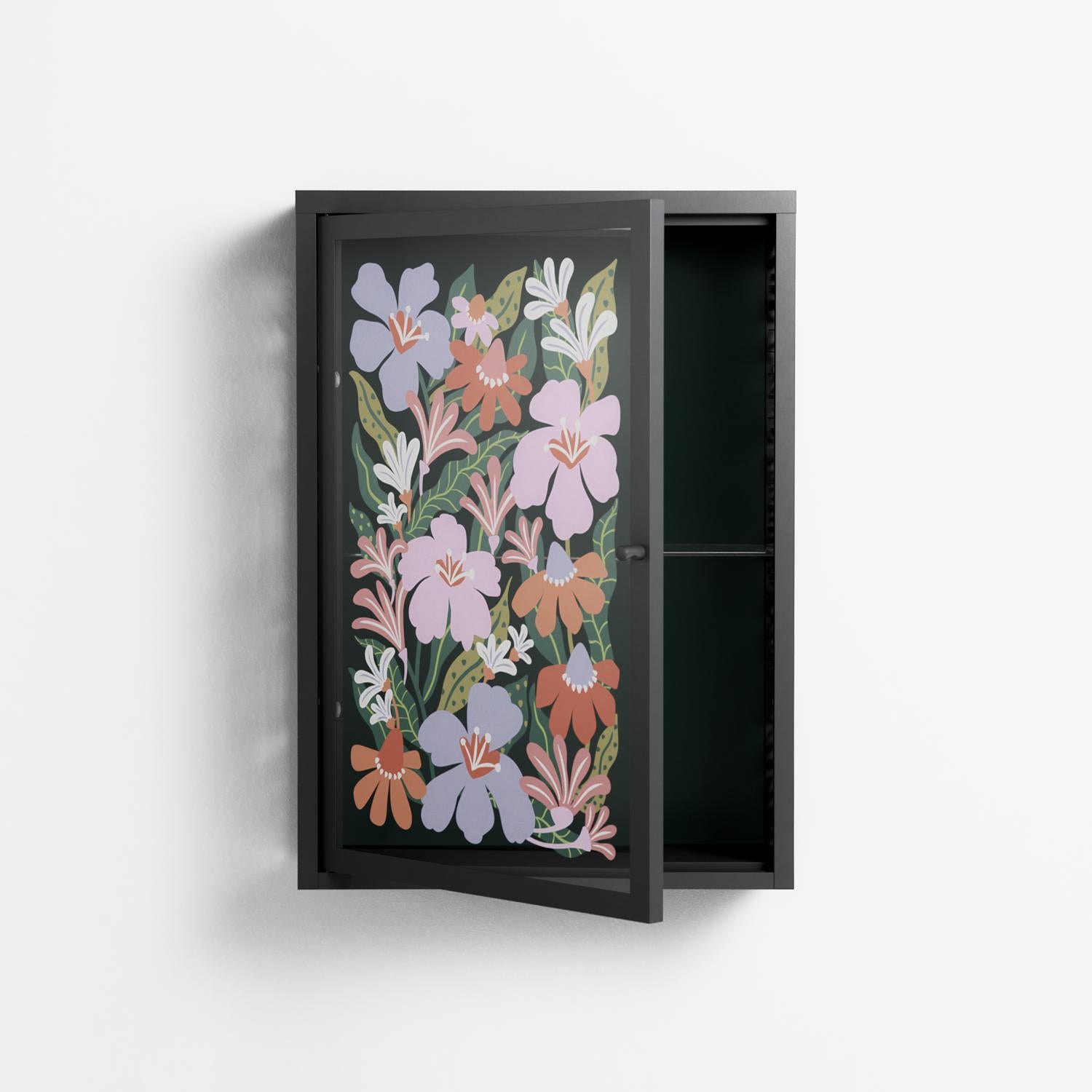 Floral Delight - Wall Cabinet - Sandra Hutter - Antracite - Overlay Glass
