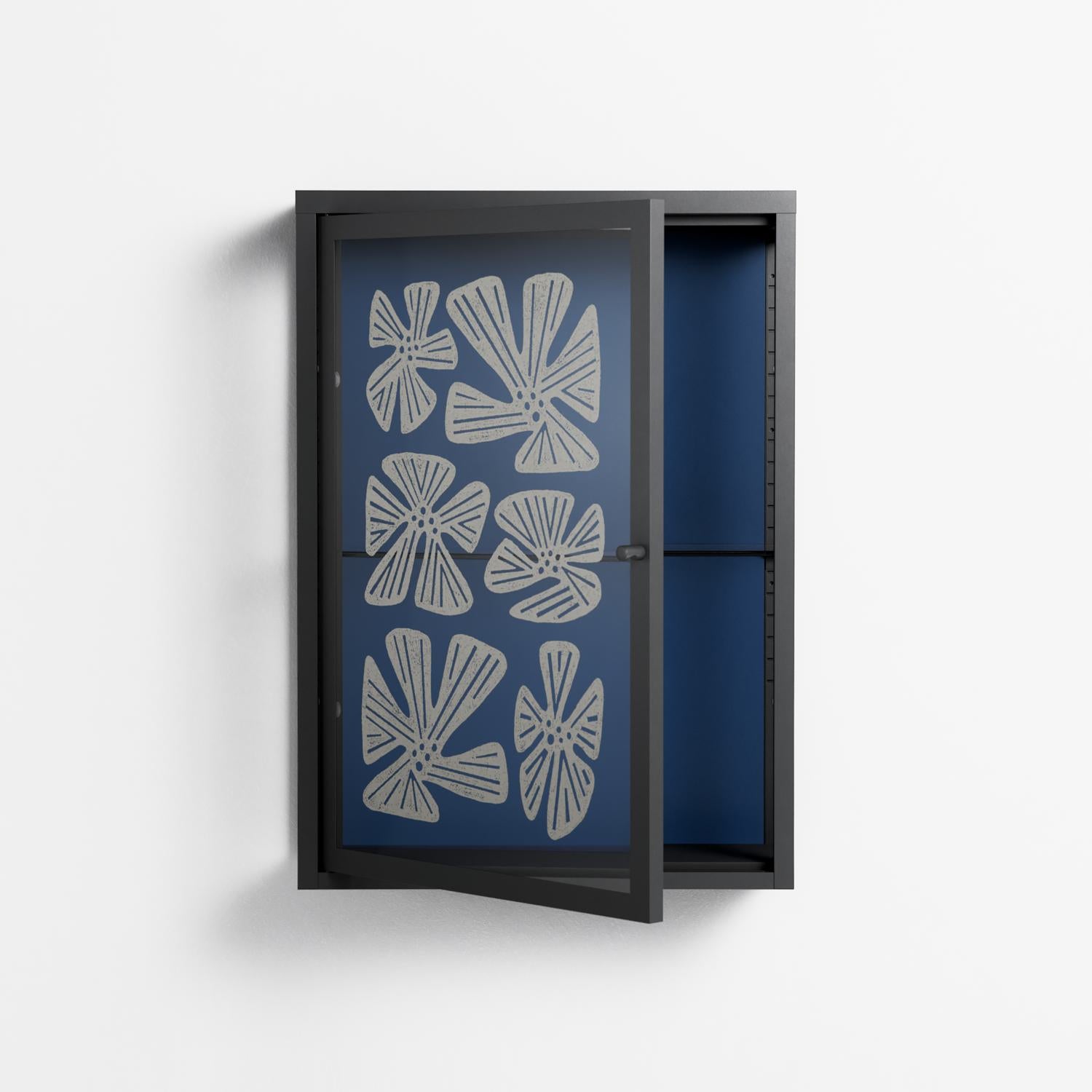 Blue Flower - Wall Cabinet - Magdalena Marchocka - Antracite - Overlay Glass