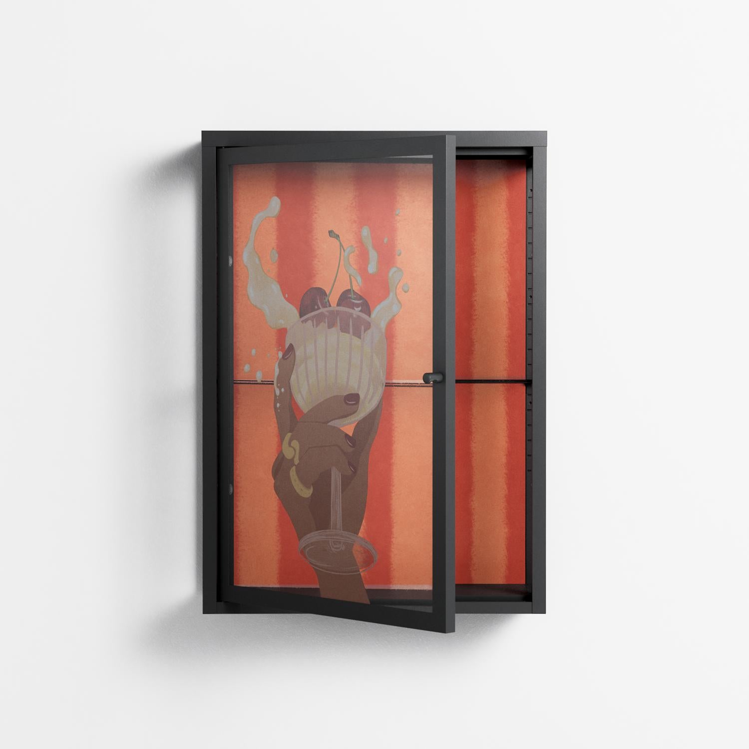 Drink And Cherries - Wall Cabinet - Raissa Oltmanns - Antracite - Overlay Glass