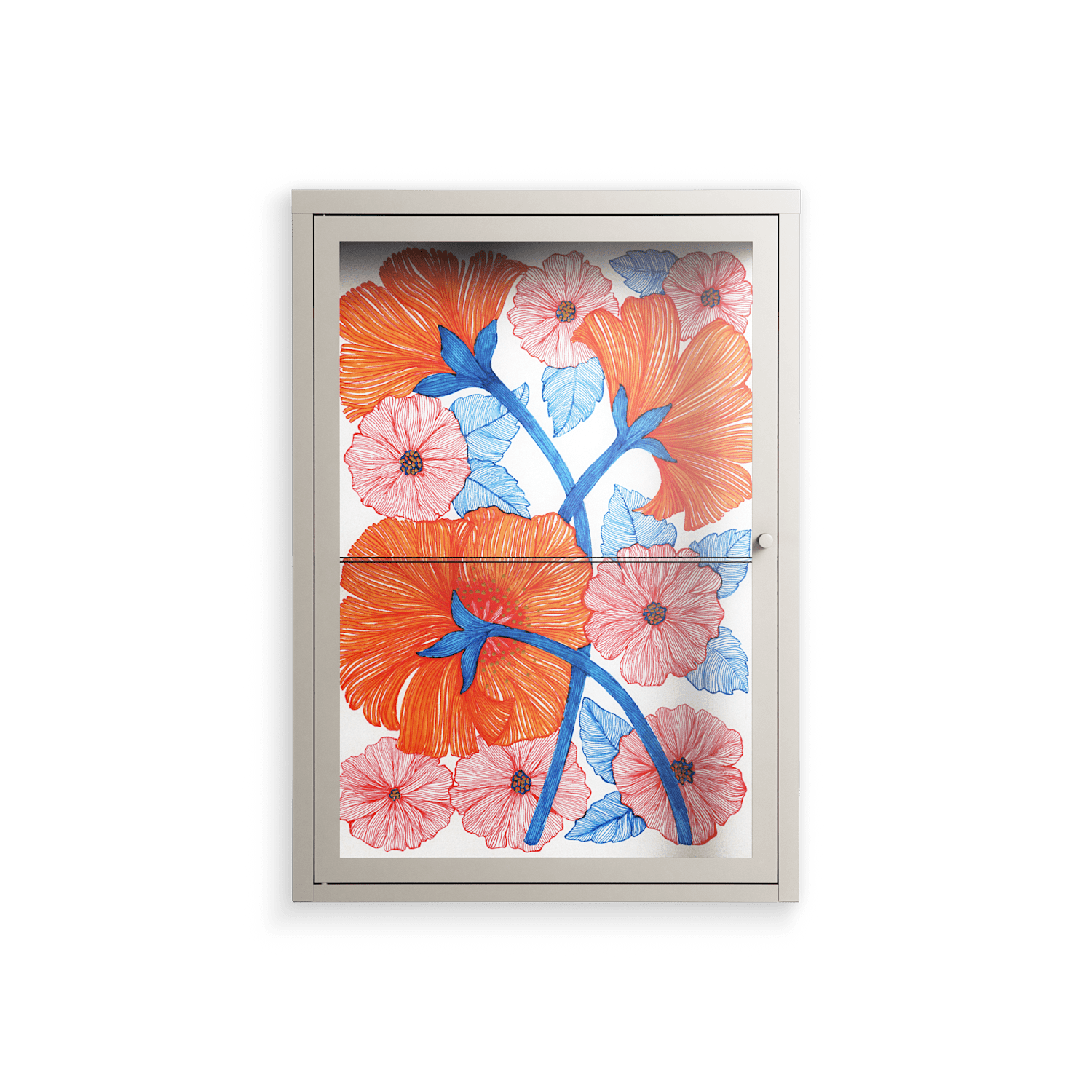 Big Orange Blooms - Wall Cabinet - Katie O’Shea - Pebble - Clear glass