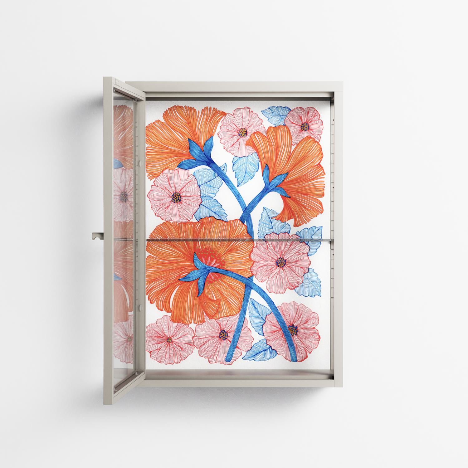 Big Orange Blooms - Wall Cabinet - Katie O’Shea - Pebble - Clear glass
