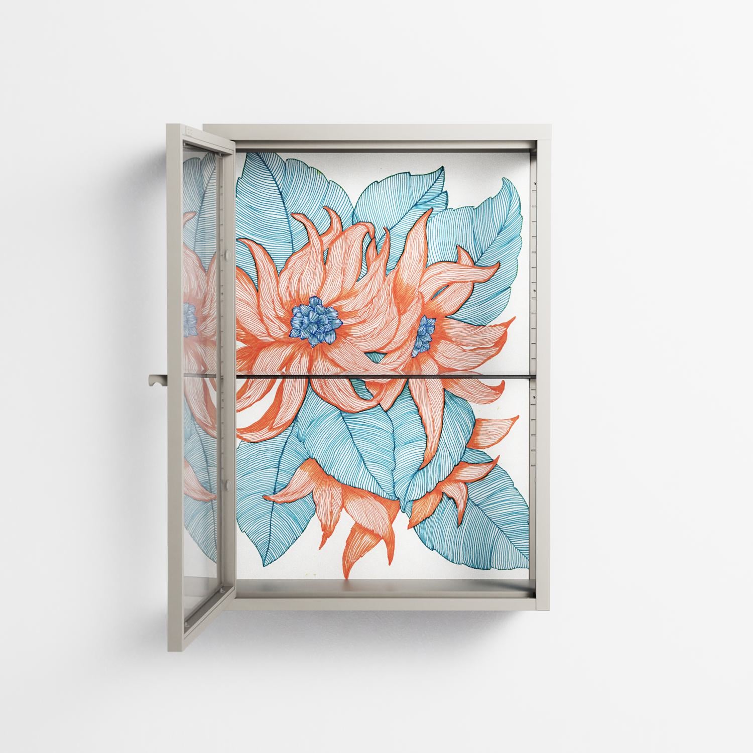 Big Orange Blooms 2 - Wall Cabinet - Katie O’Shea - Pebble - Clear glass