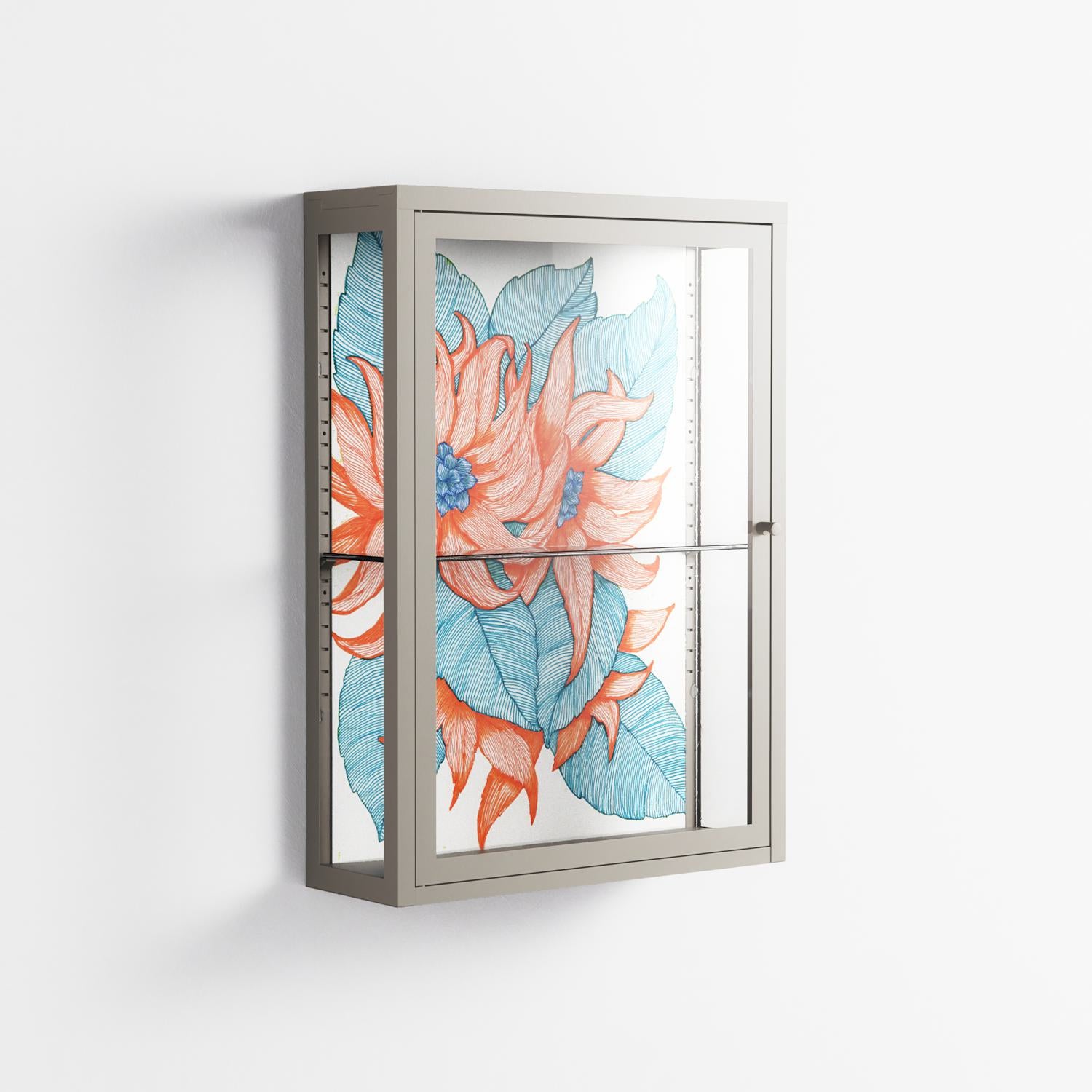 Big Orange Blooms 2 - Wall Cabinet - Katie O’Shea - Pebble - Clear glass