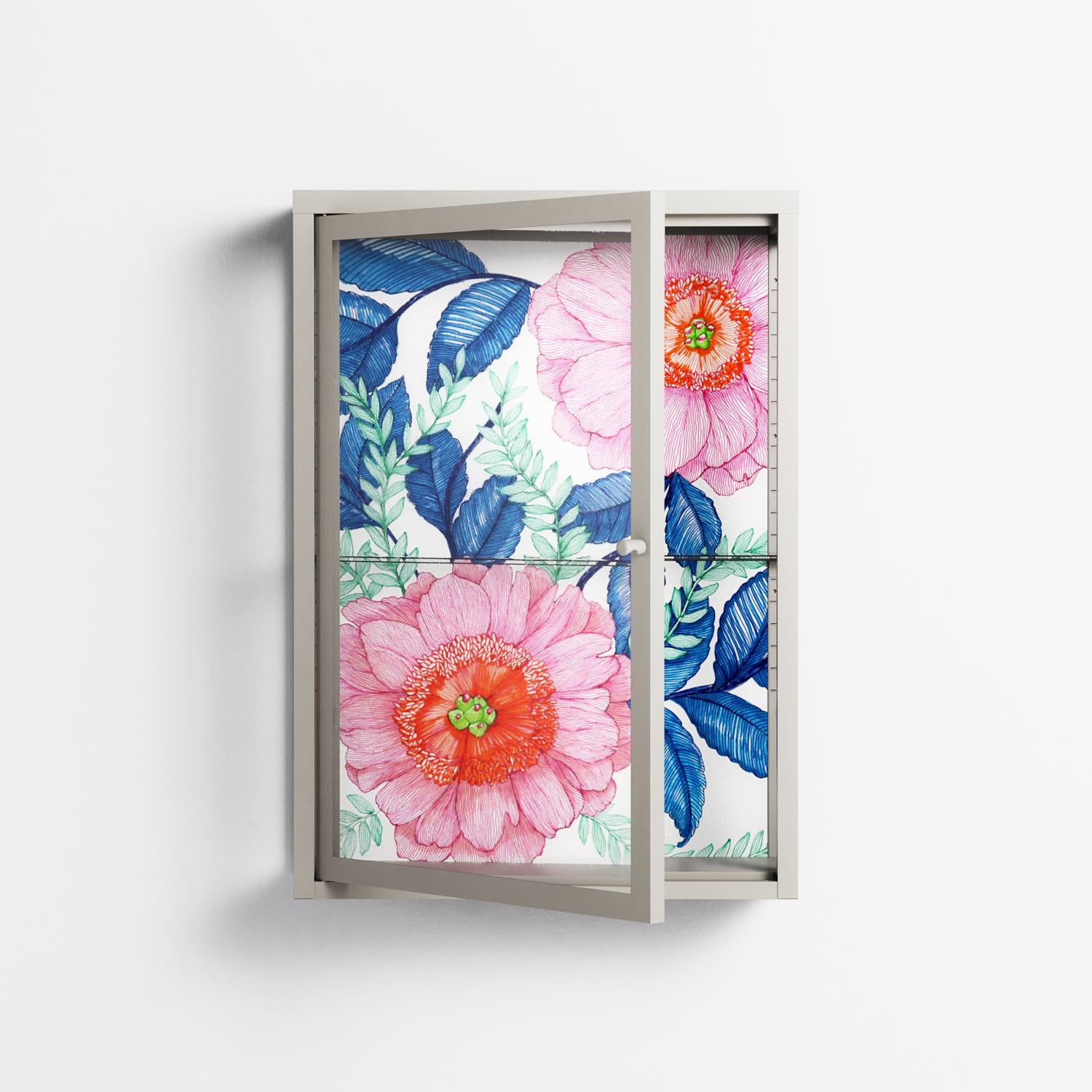 Pink Anemones - Wall Cabinet - Katie O’Shea - Pebble - Clear glass