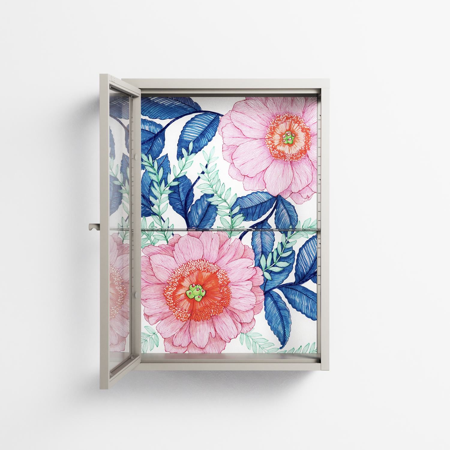 Pink Anemones - Wall Cabinet - Katie O’Shea - Pebble - Clear glass