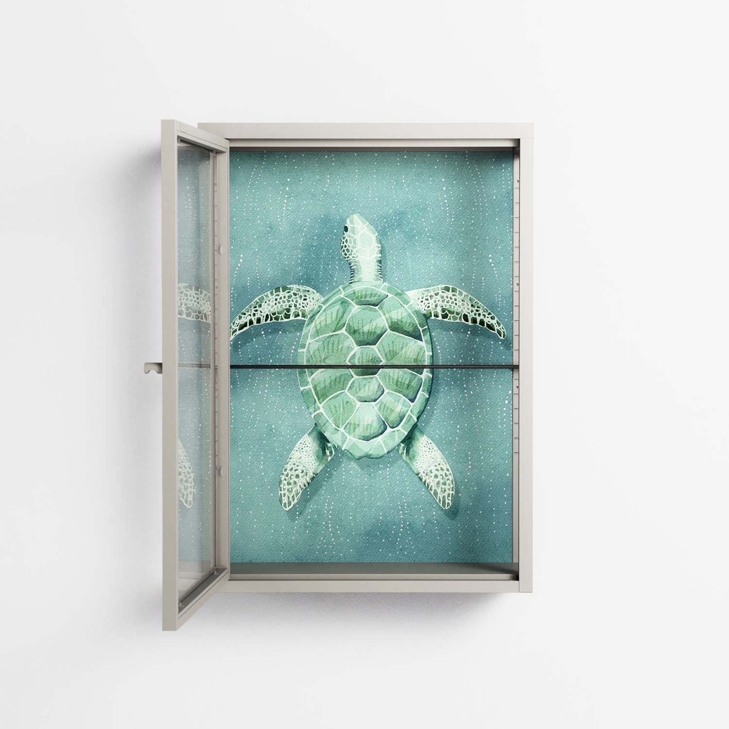 Turtle Without Kelp - Wall Cabinet - Katie O’Shea - Pebble - Clear glass