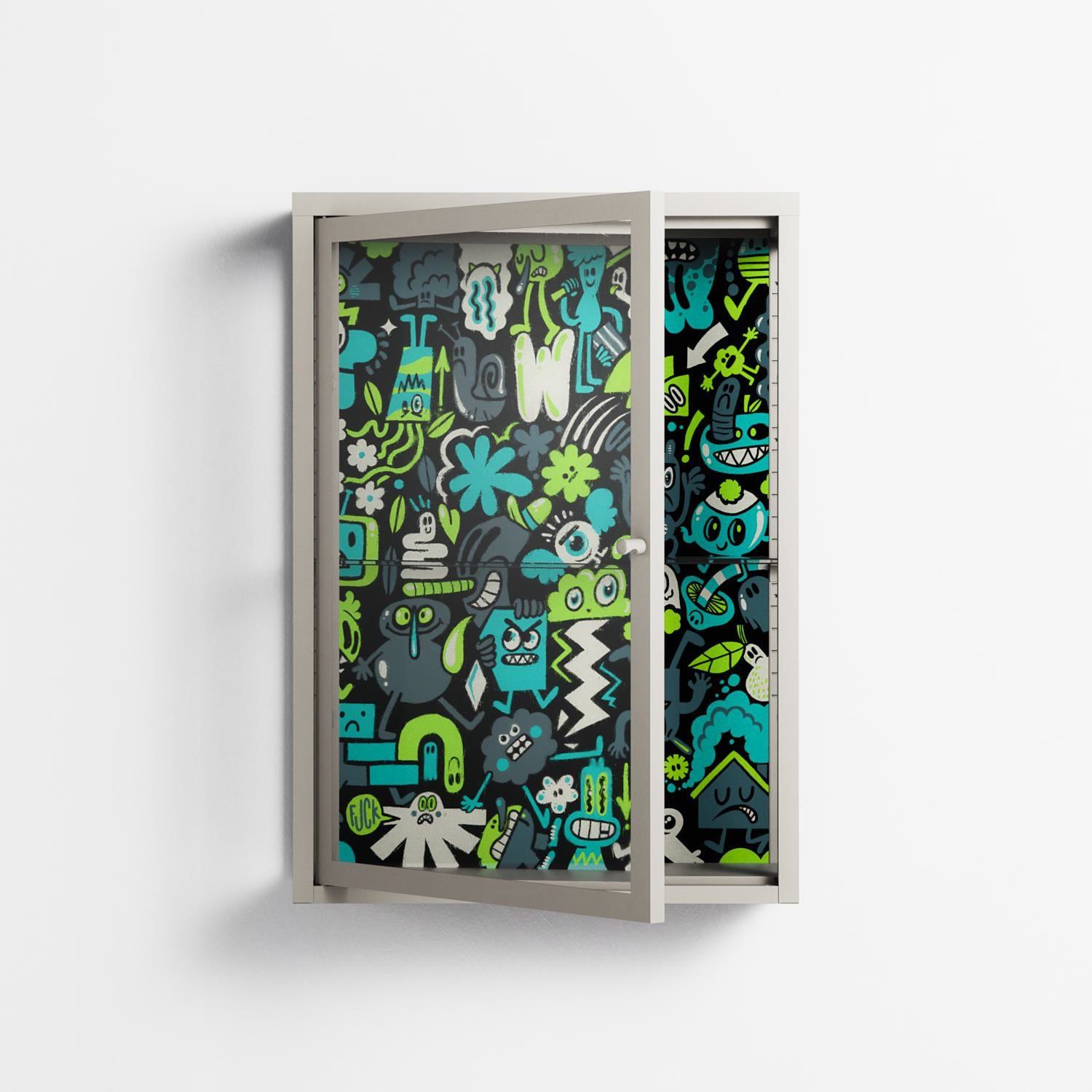 Shapes and Faces - Wall Cabinet - Craig Watkins - Pebble - Clear glass