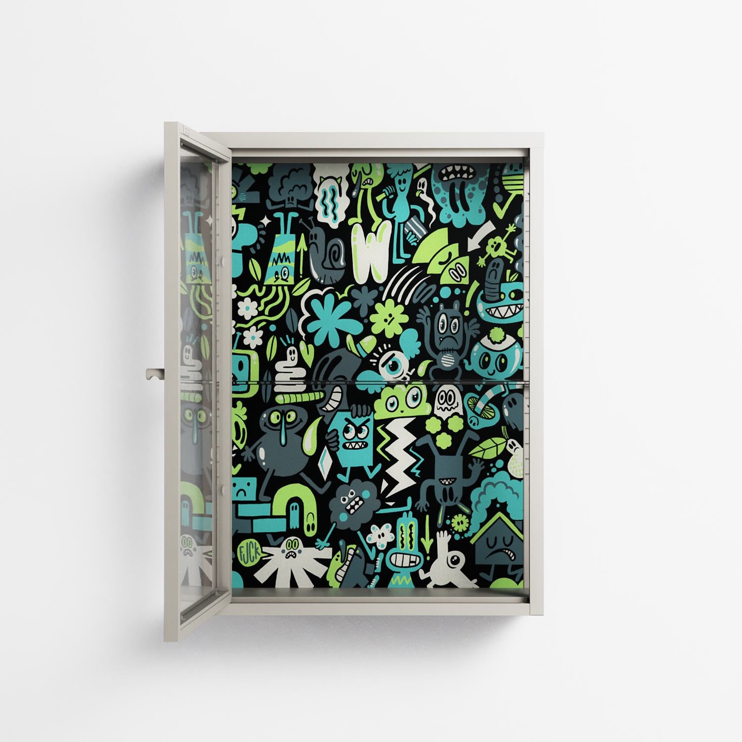 Shapes and Faces - Wall Cabinet - Craig Watkins - Pebble - Clear glass