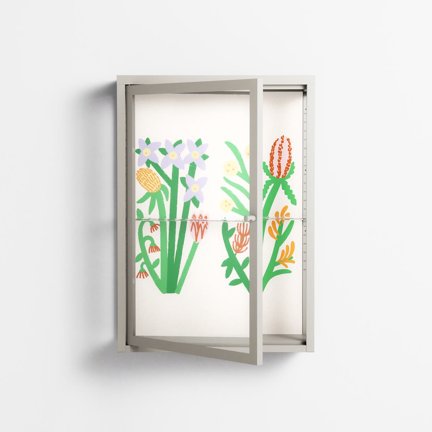 Bouquets Cream - Wall Cabinet - Lydia Greaves - Pebble - Clear glass